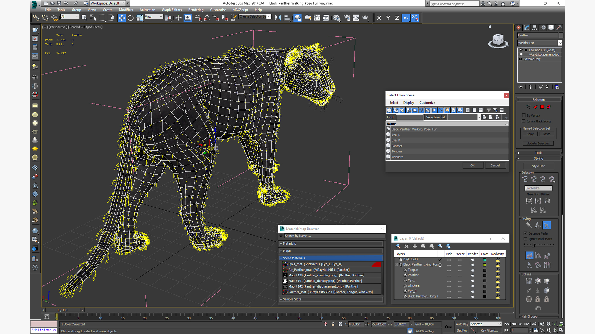 3D model Black Panther Walking Pose Fur