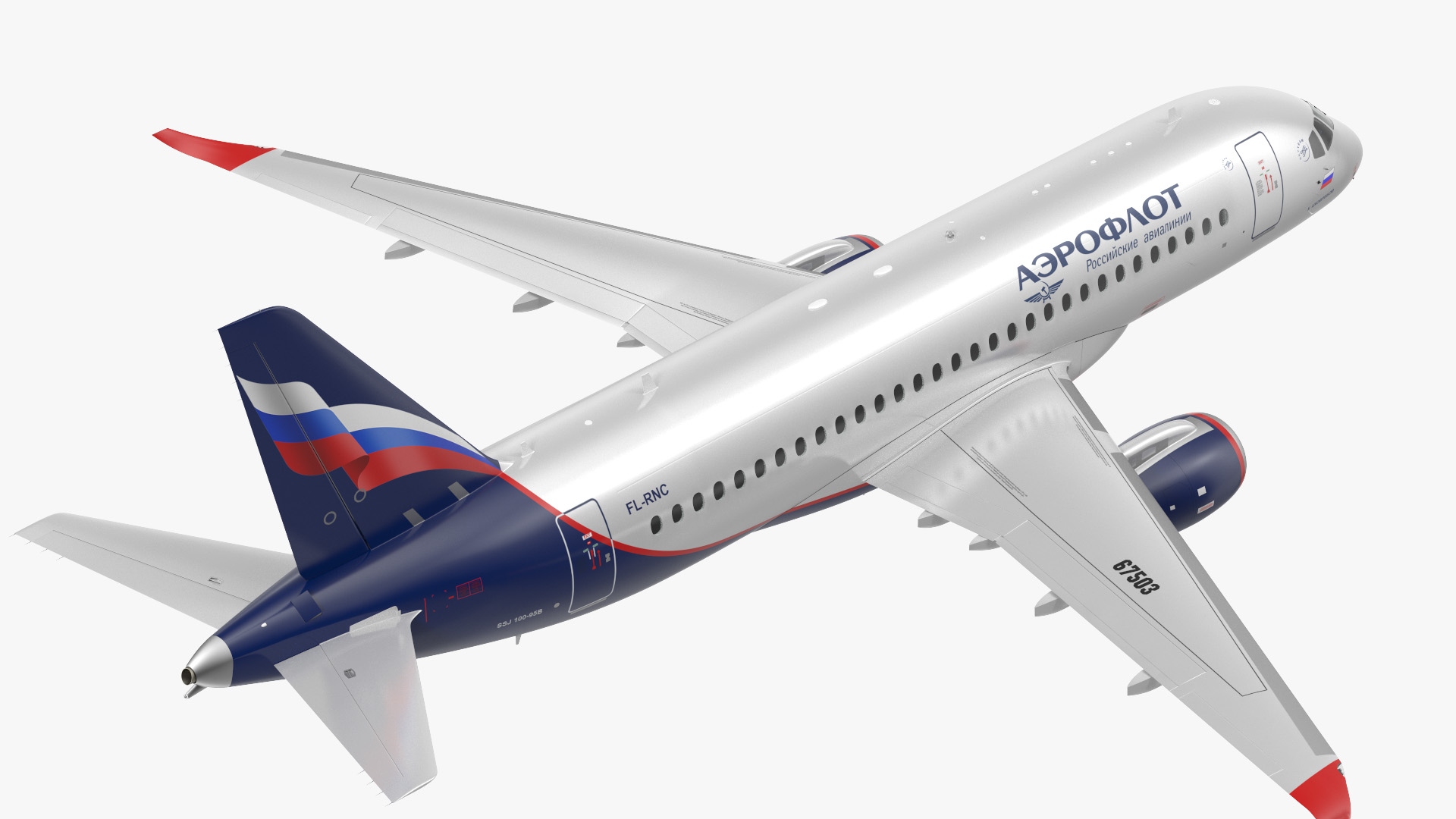 3D model Sukhoi Superjet 100 with Saberlets Aeroflot Flight