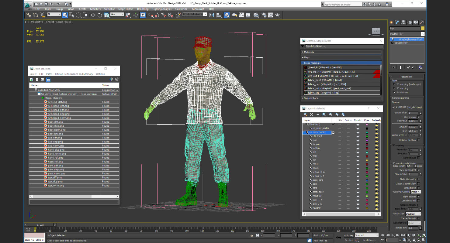3D US Army Black Soldier Uniform T-Pose