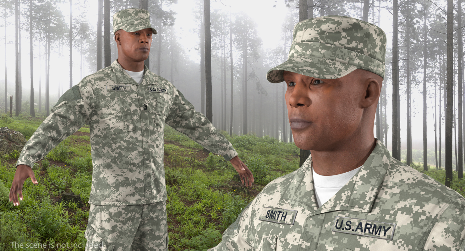 3D US Army Black Soldier Uniform T-Pose