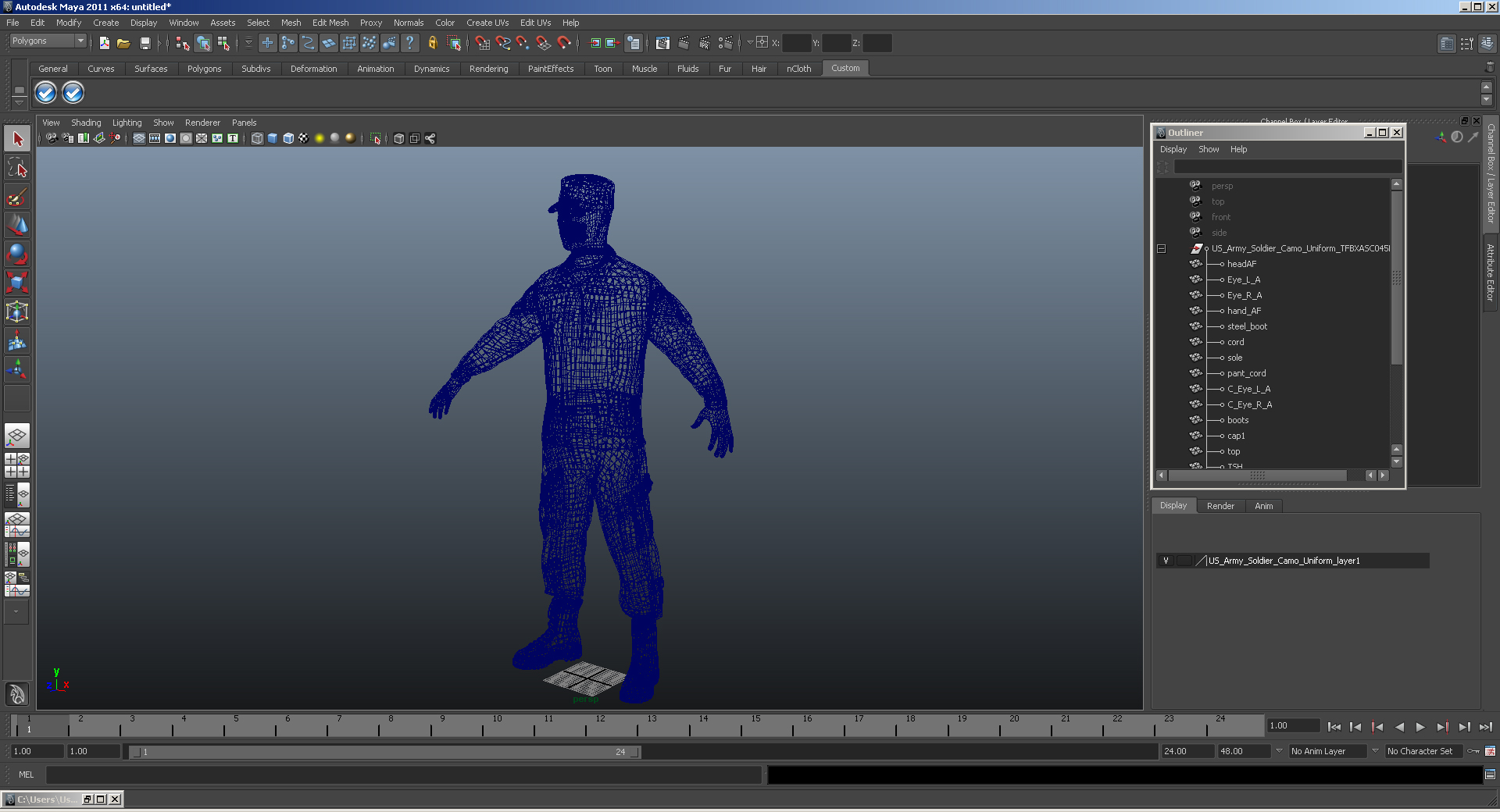 3D US Army Black Soldier Uniform T-Pose