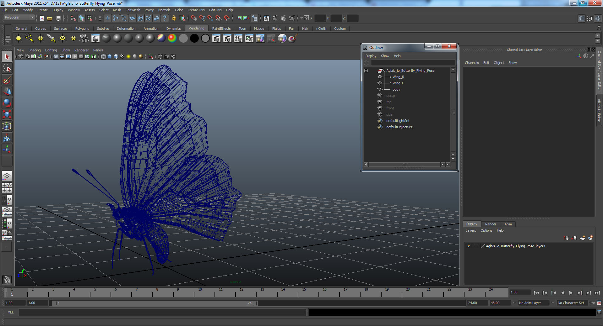 3D Aglais io Butterfly Flying Pose
