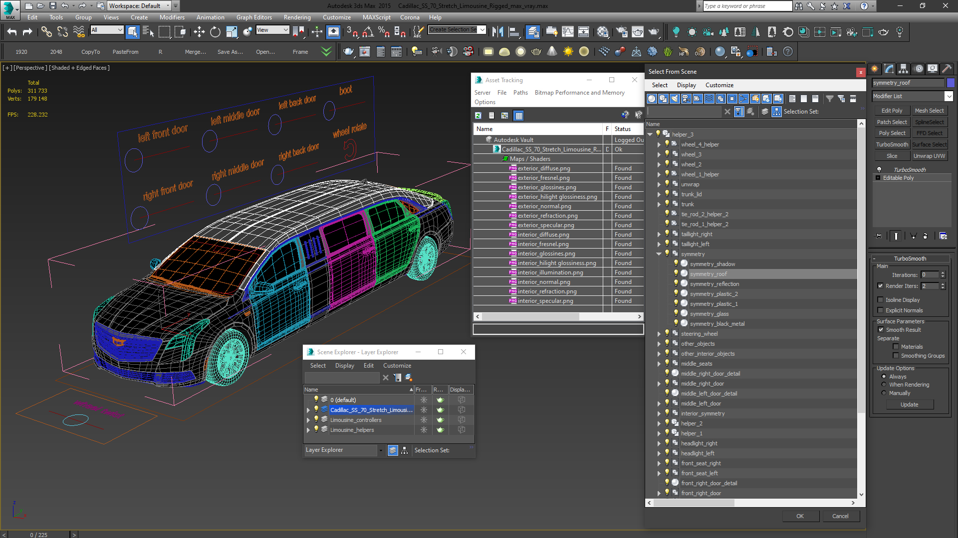 Cadillac SS 70 Stretch Limousine Rigged 3D model