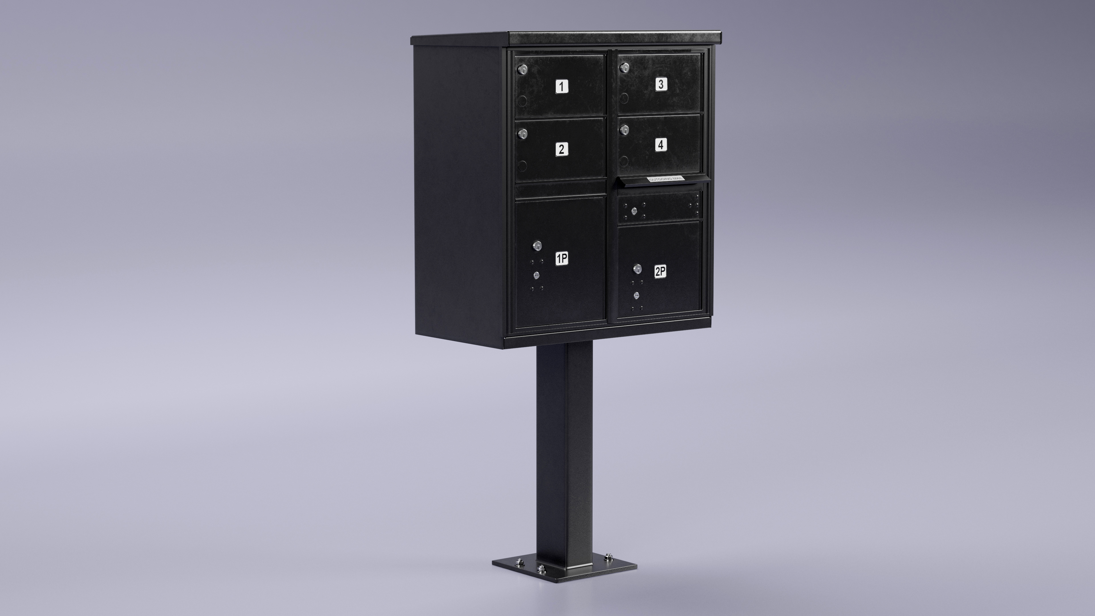 Black Four Door Two Parcel Cluster Mailbox 3D