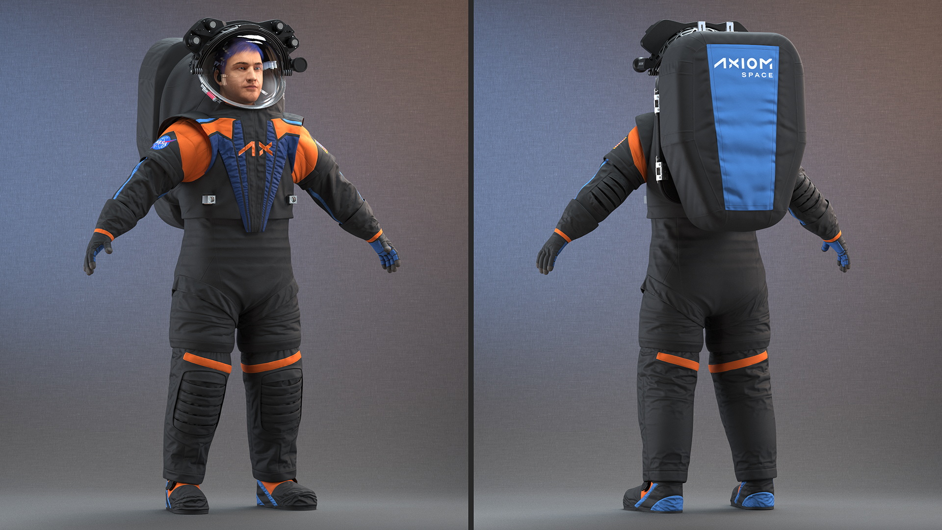 Astronaut in NASA Axiom Spacesuit A-pose Fur 3D model