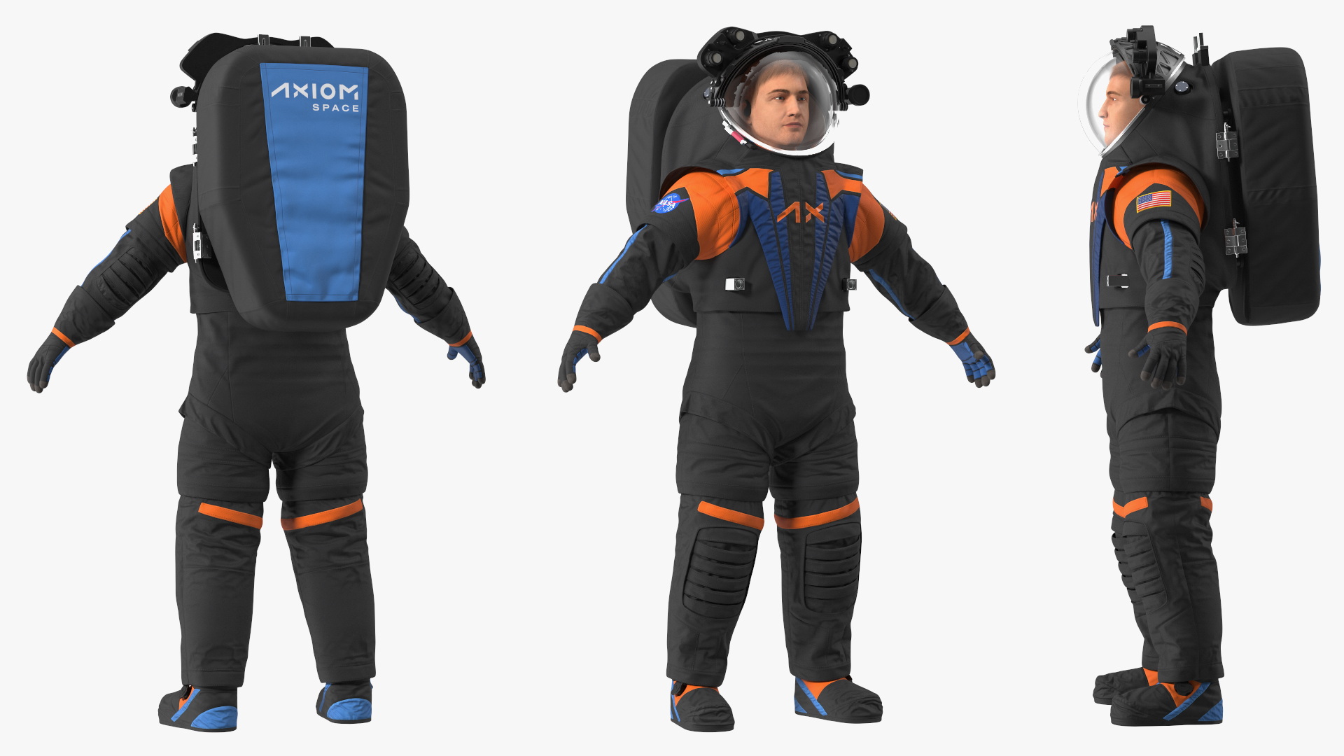 Astronaut in NASA Axiom Spacesuit A-pose Fur 3D model