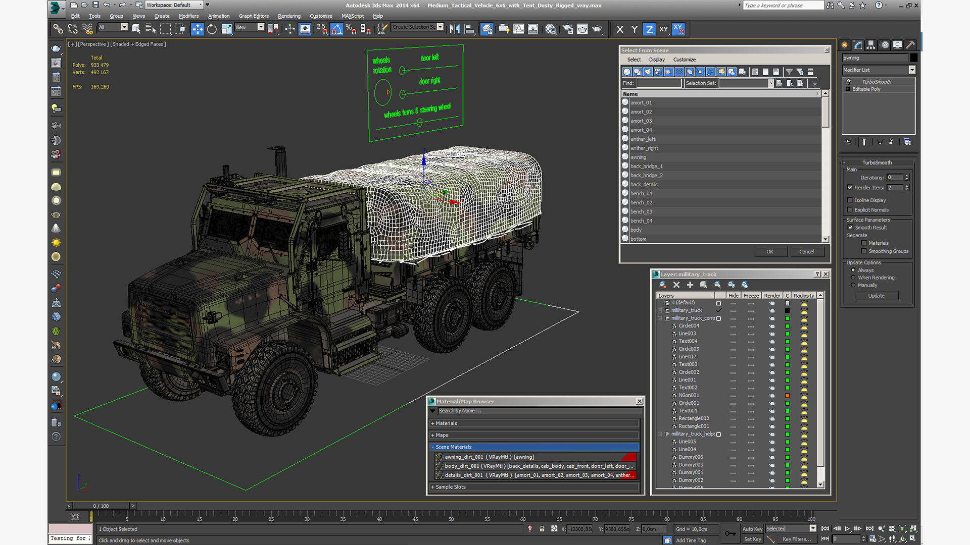 3D model Medium Tactical Vehicle 6x6 with Tent Dusty Rigged