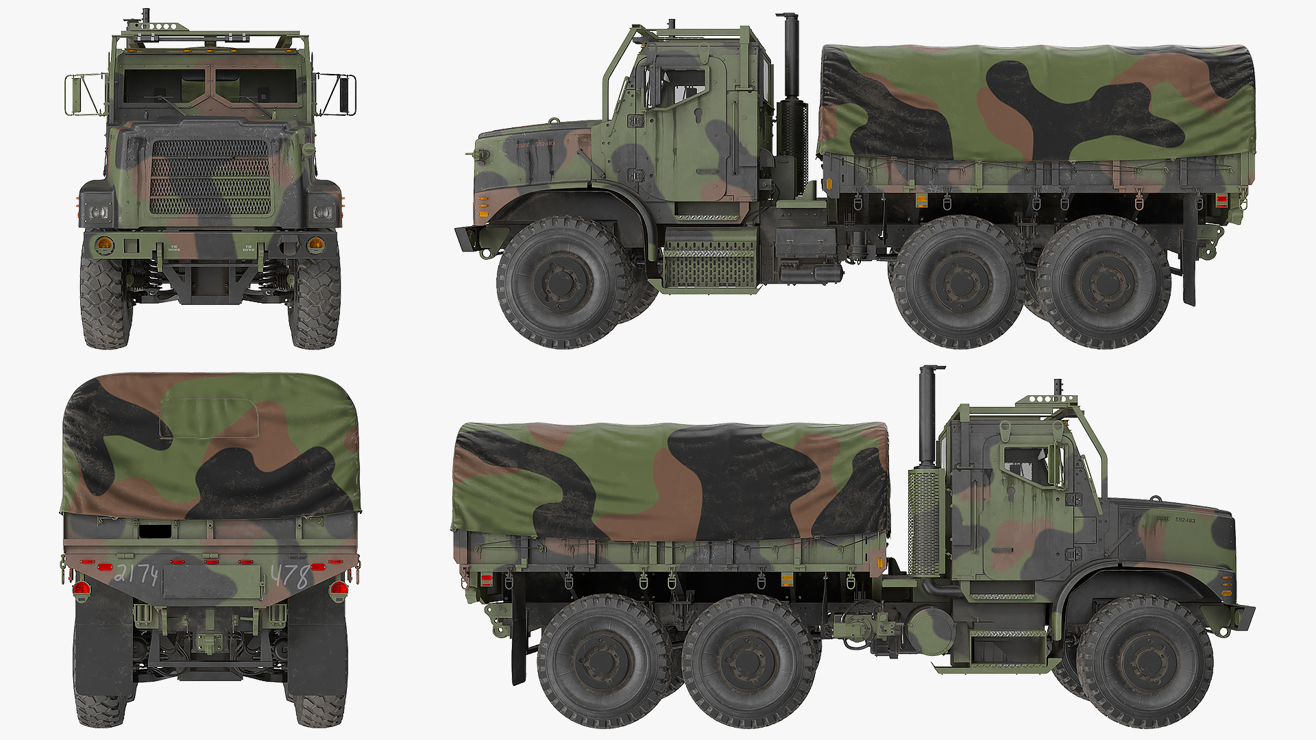 3D model Medium Tactical Vehicle 6x6 with Tent Dusty Rigged