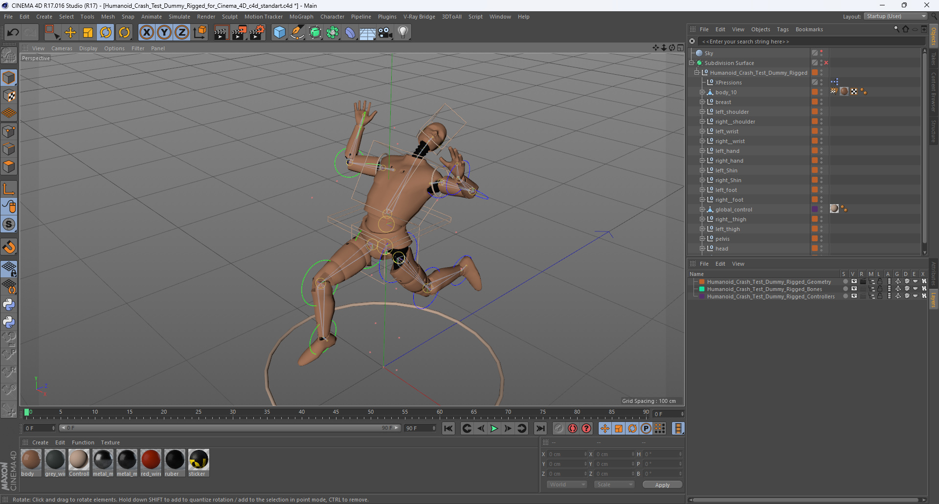 3D Humanoid Crash Test Dummy Rigged for Cinema 4D