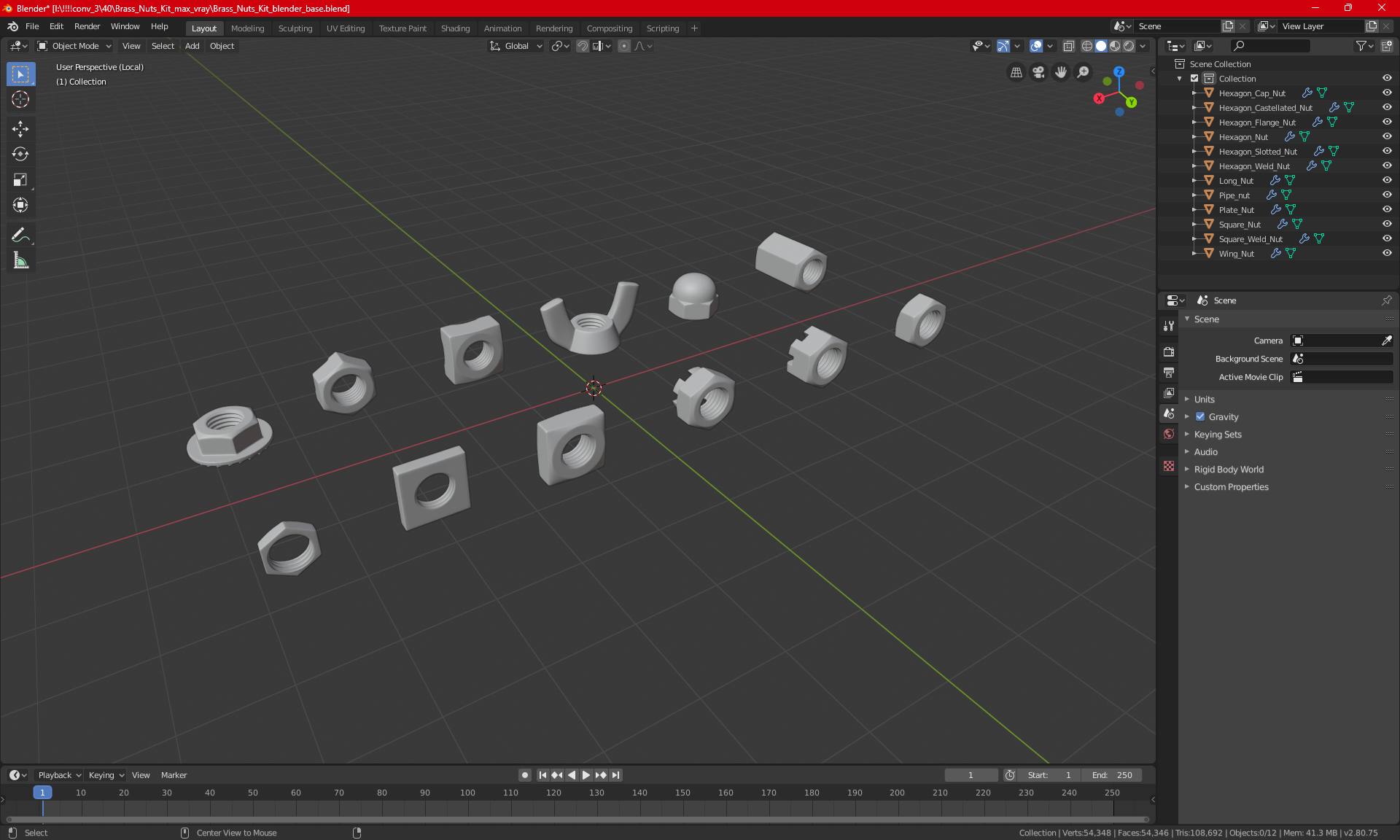 Brass Nuts Kit 3D model