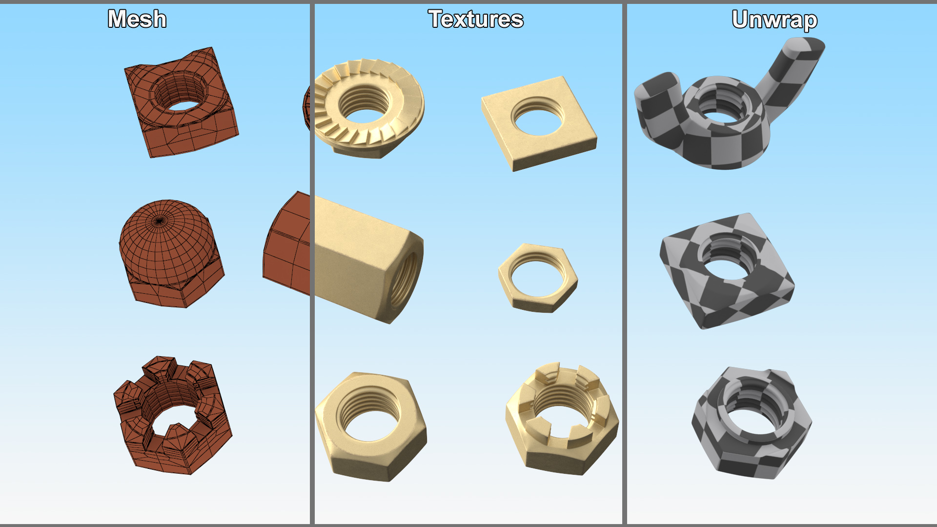 Brass Nuts Kit 3D model