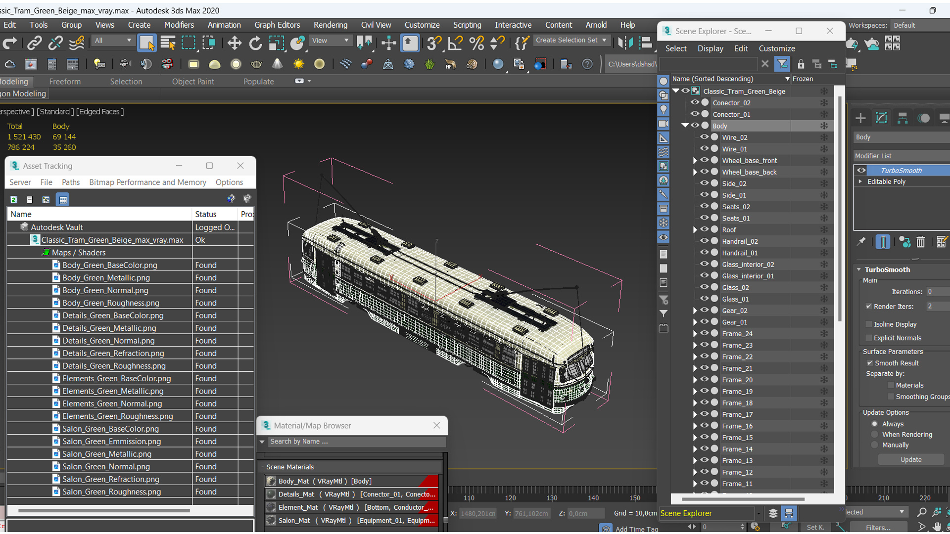 Classic Tram Green Beige 3D model