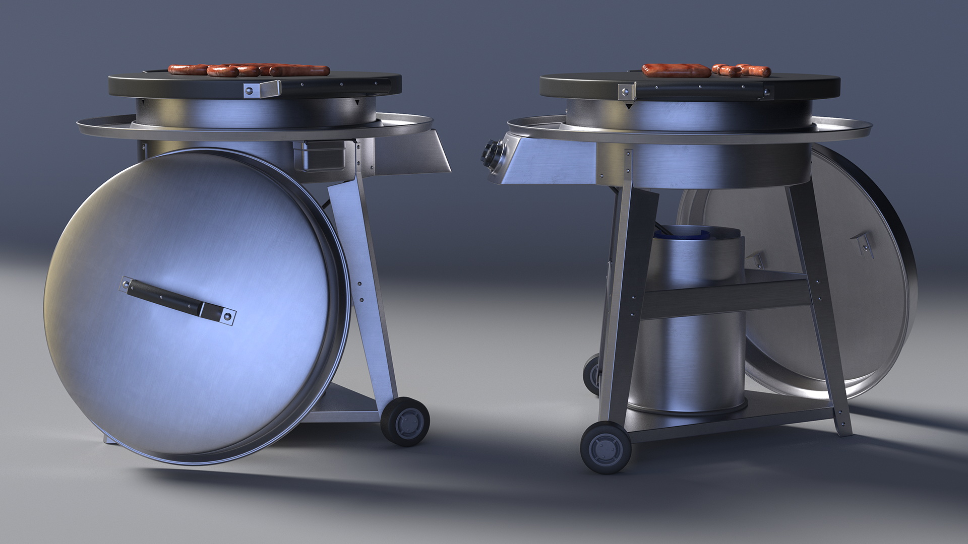 Evo Residential Professional Grill Cart with Fried Sausages 3D model