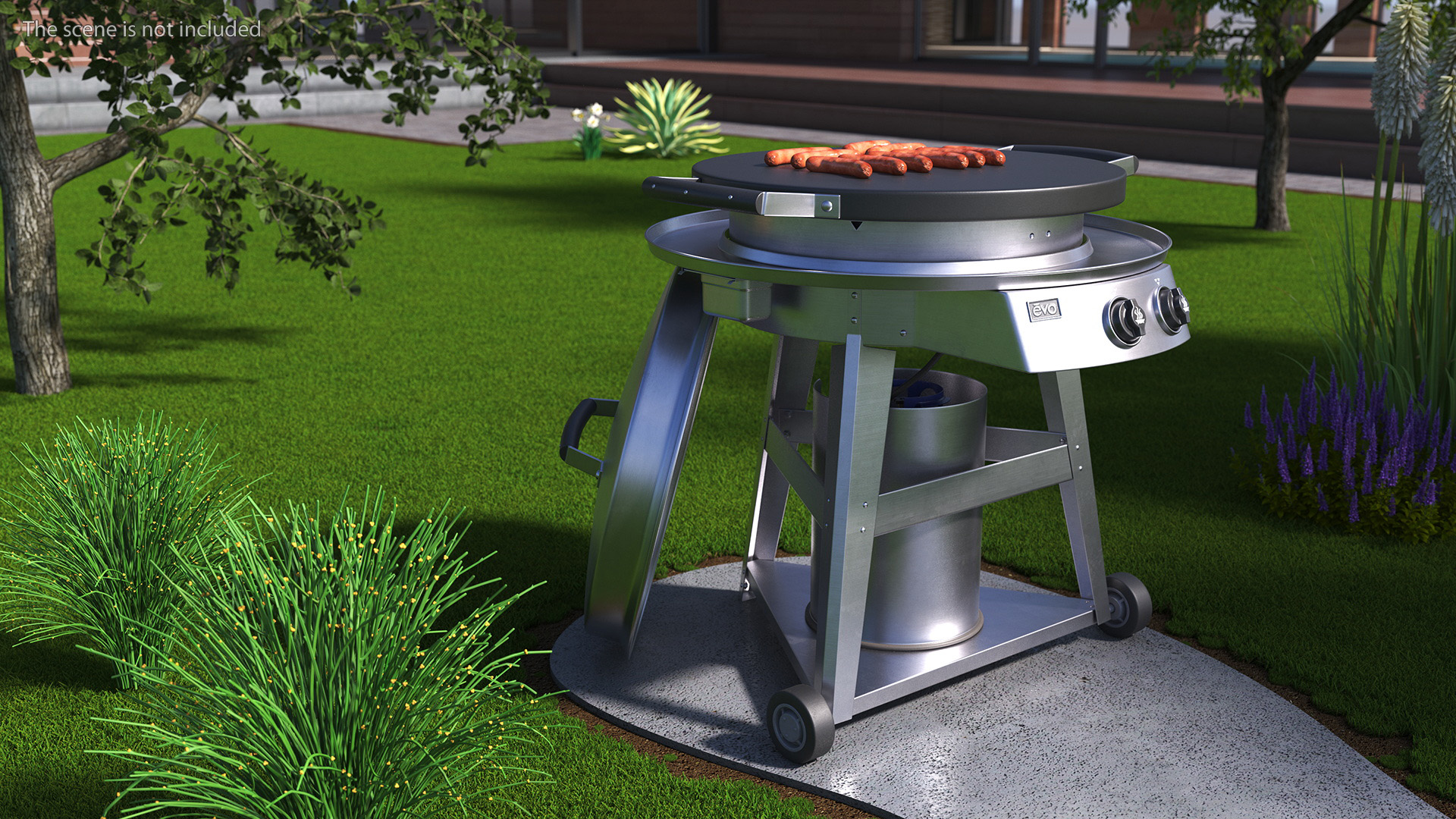 Evo Residential Professional Grill Cart with Fried Sausages 3D model