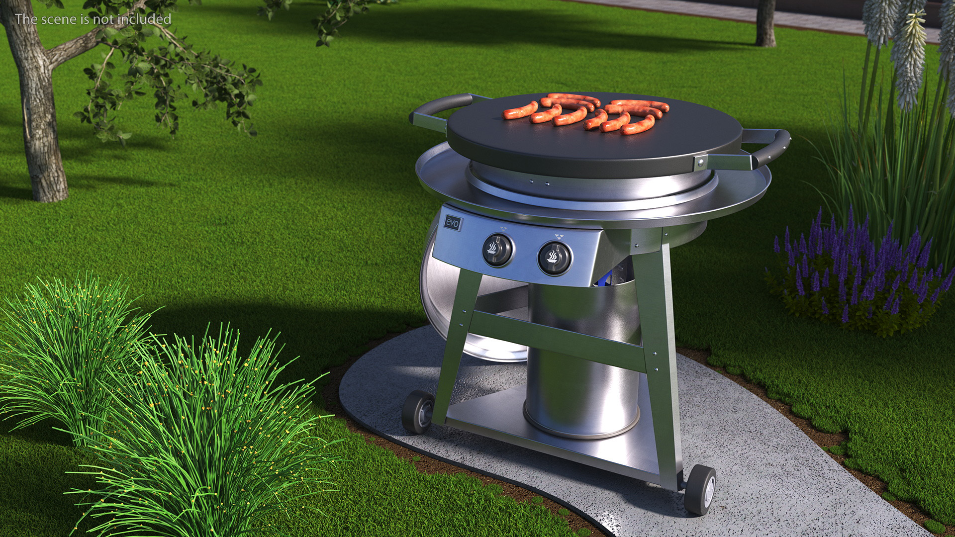 Evo Residential Professional Grill Cart with Fried Sausages 3D model