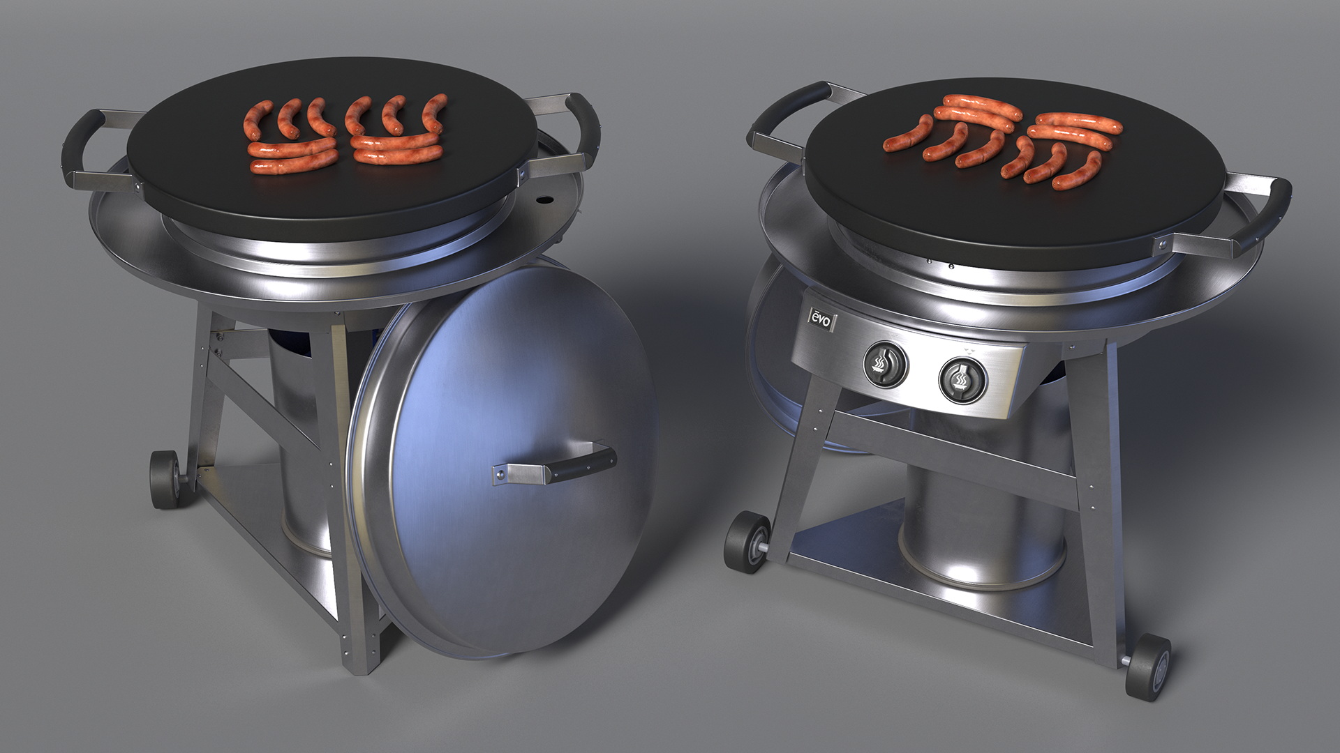 Evo Residential Professional Grill Cart with Fried Sausages 3D model