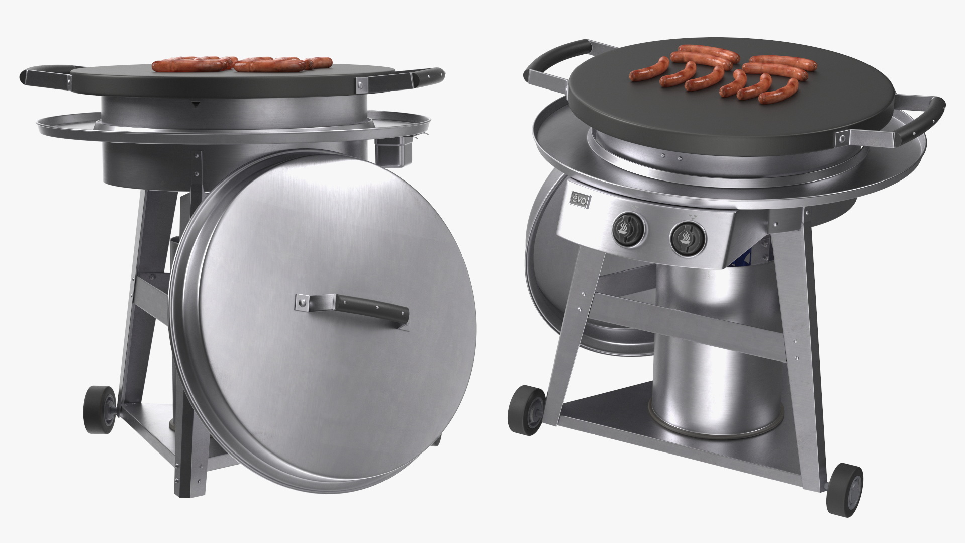 Evo Residential Professional Grill Cart with Fried Sausages 3D model