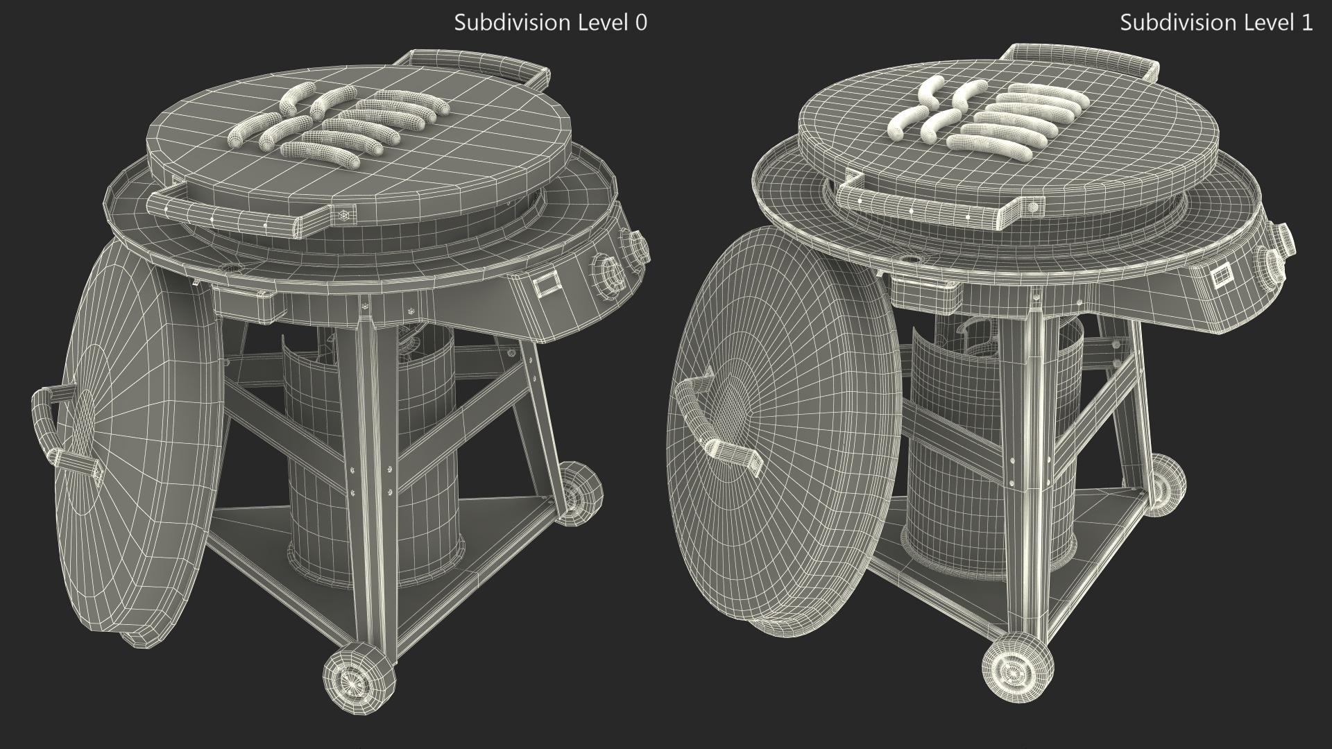 Evo Residential Professional Grill Cart with Fried Sausages 3D model