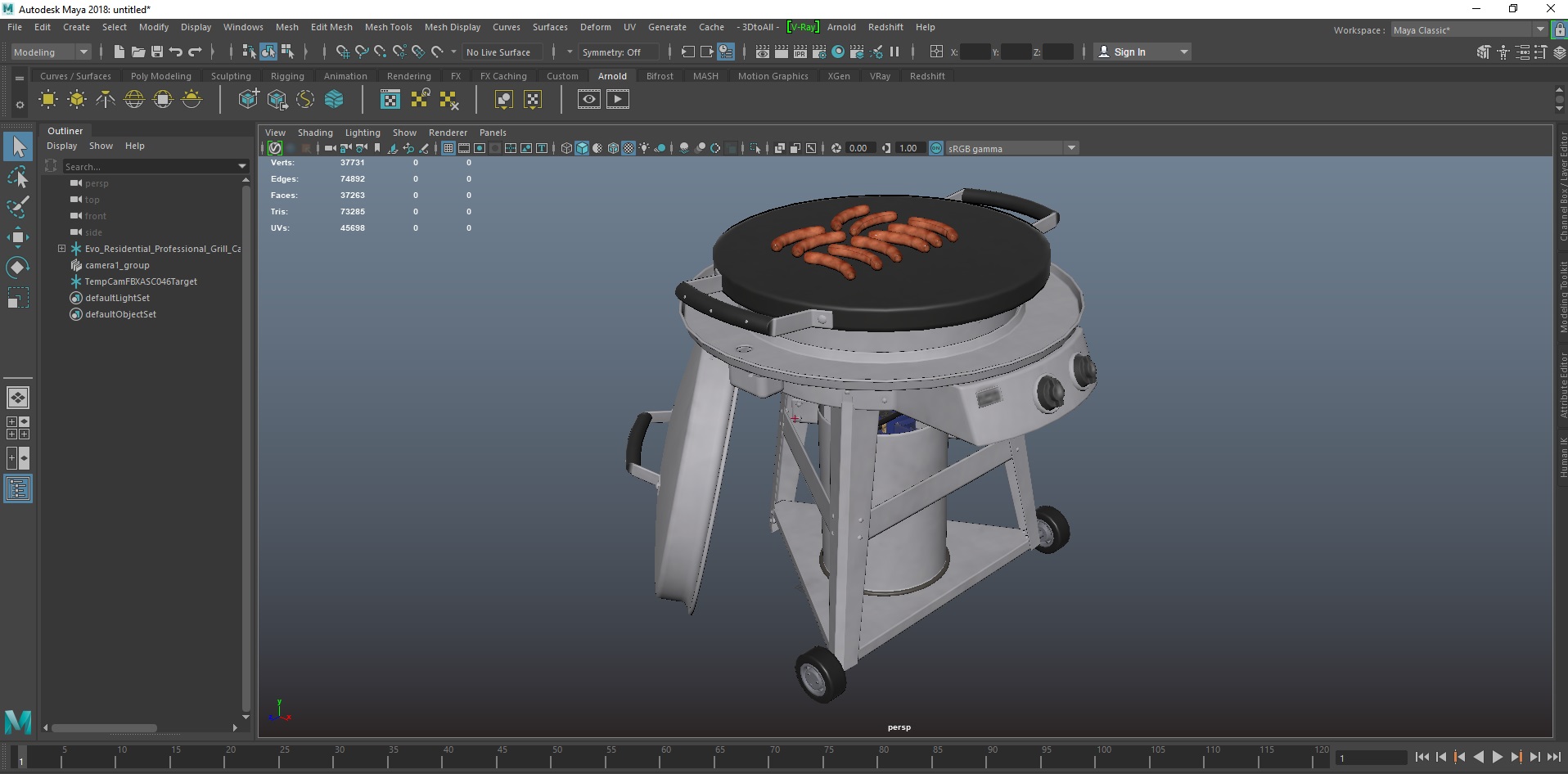Evo Residential Professional Grill Cart with Fried Sausages 3D model