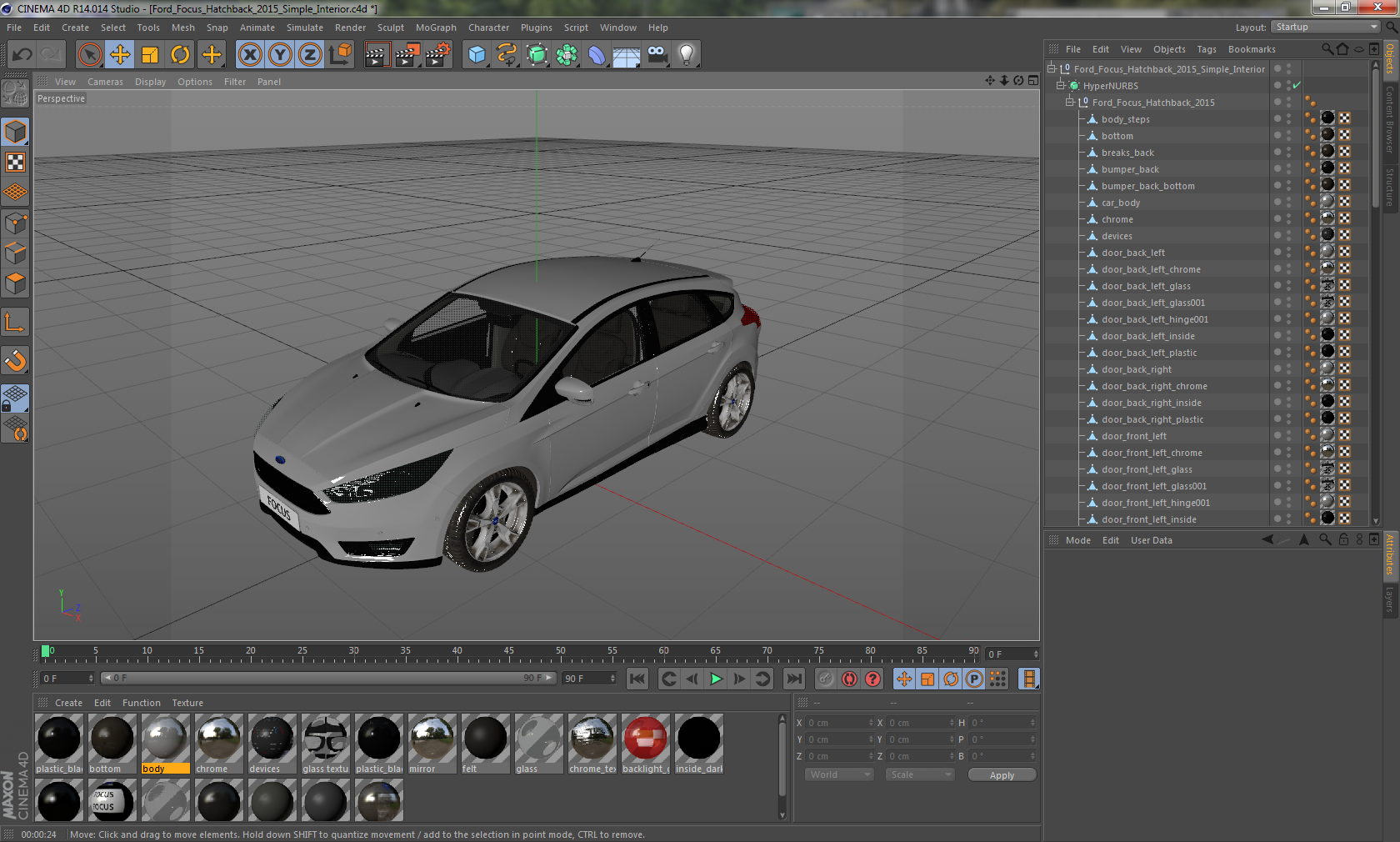 3D Ford Focus Hatchback 2015 Simple Interior