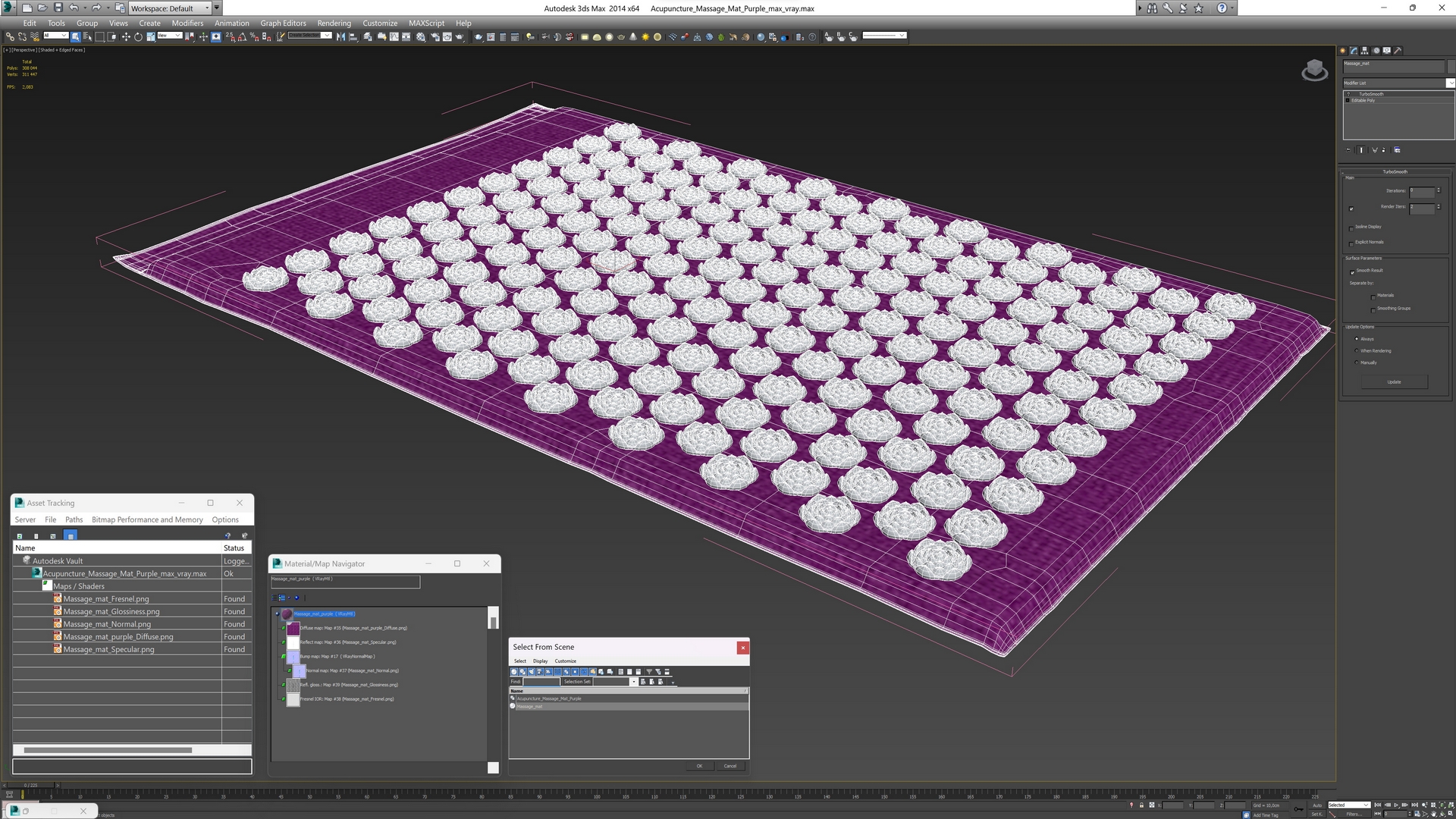 3D model Acupuncture Massage Mat Purple