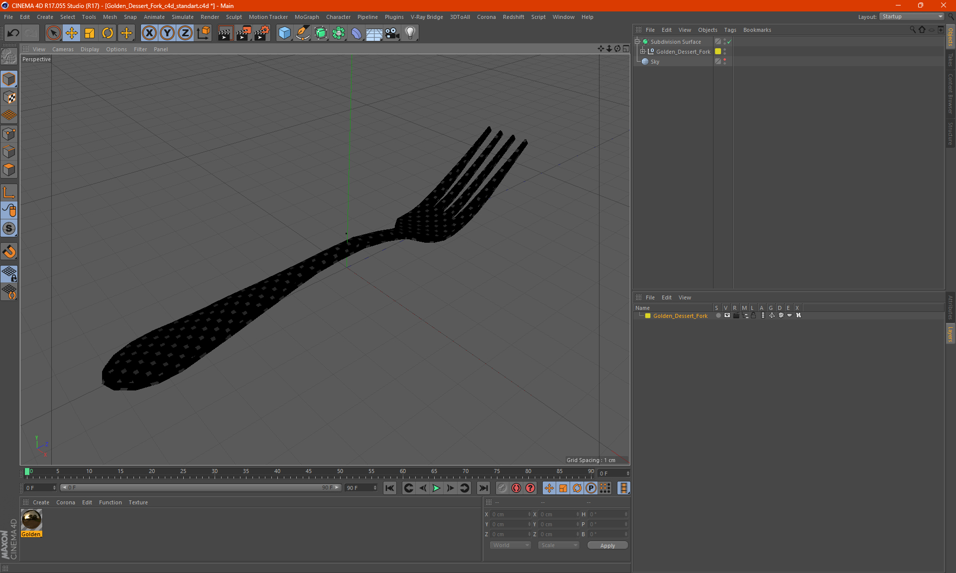 Golden Dessert Fork 3D model