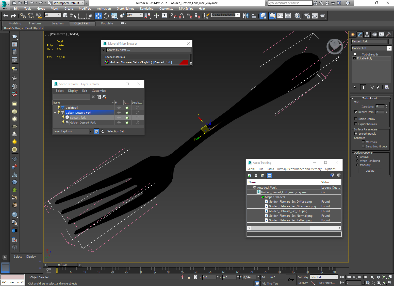 Golden Dessert Fork 3D model