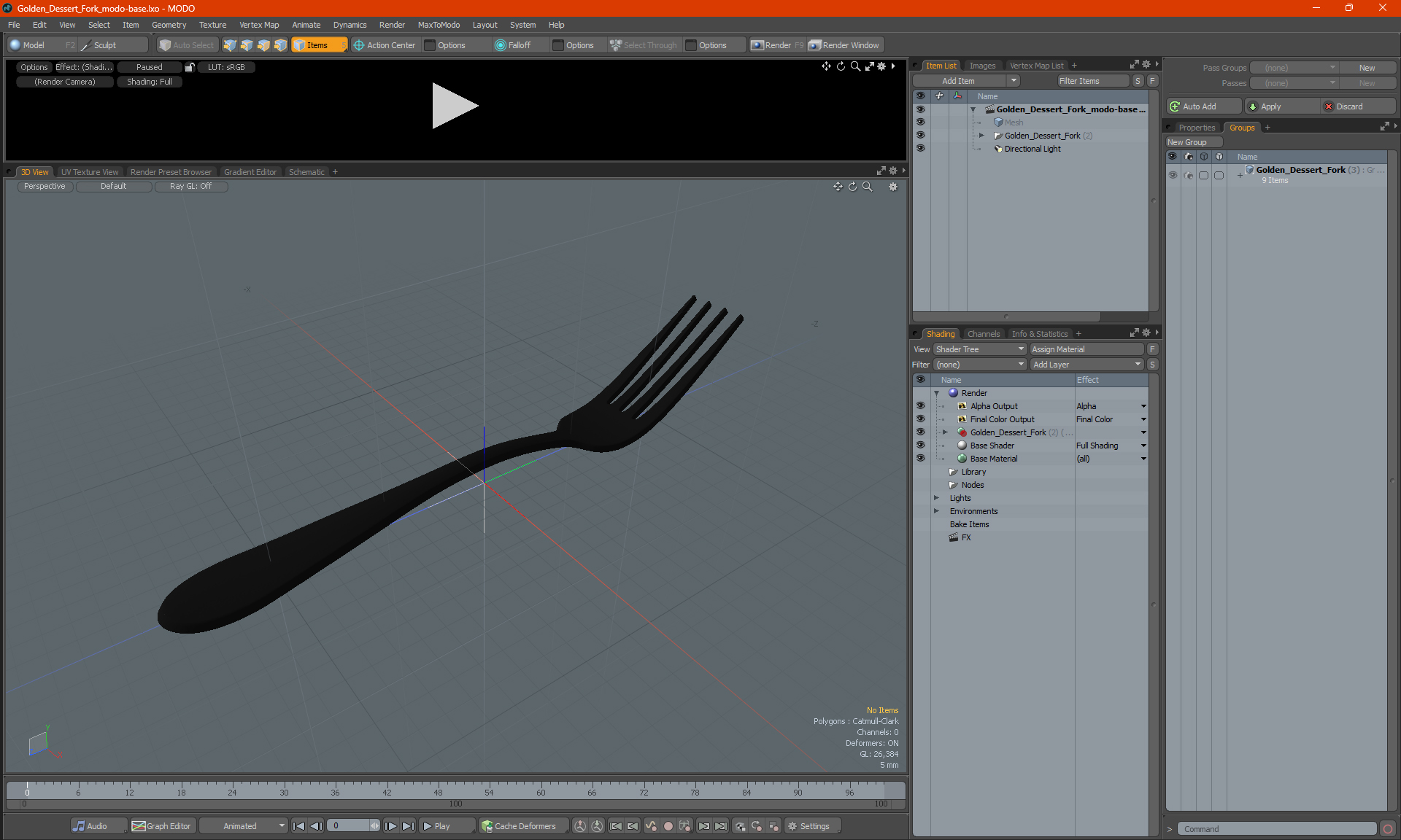 Golden Dessert Fork 3D model