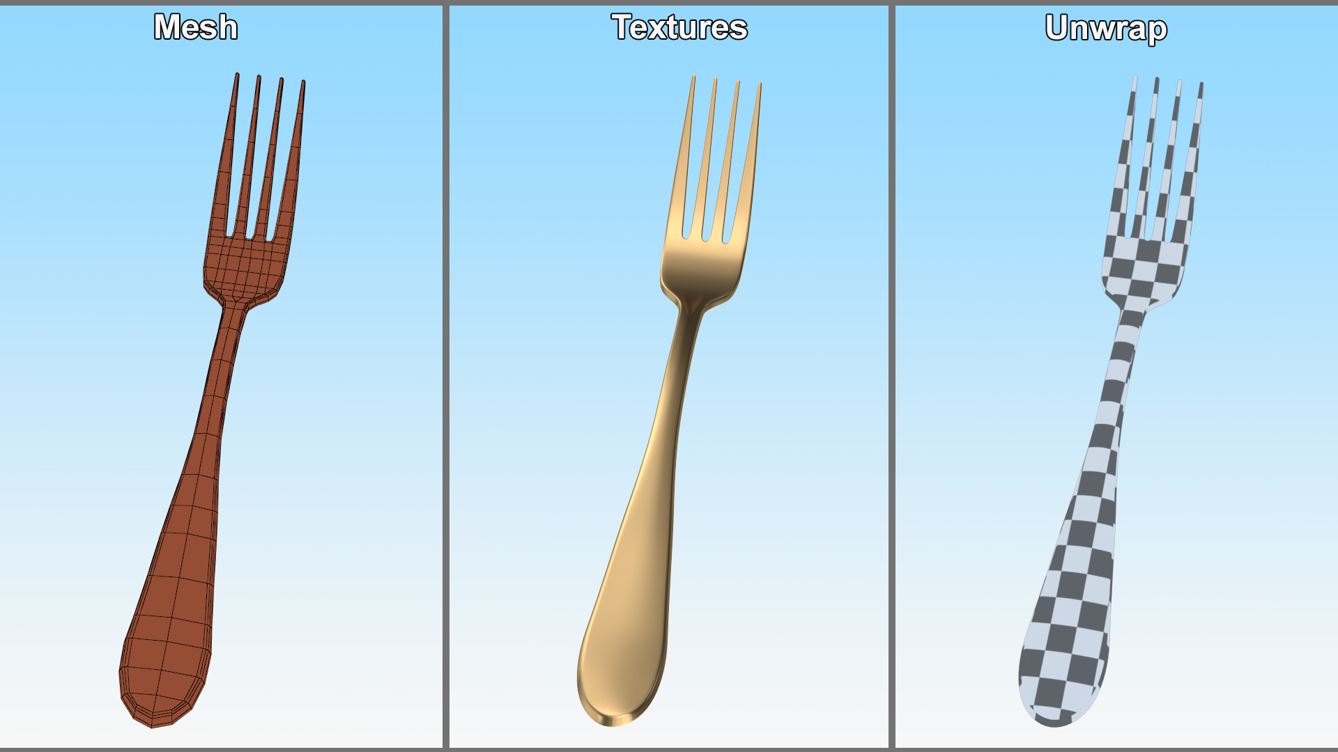 Golden Dessert Fork 3D model