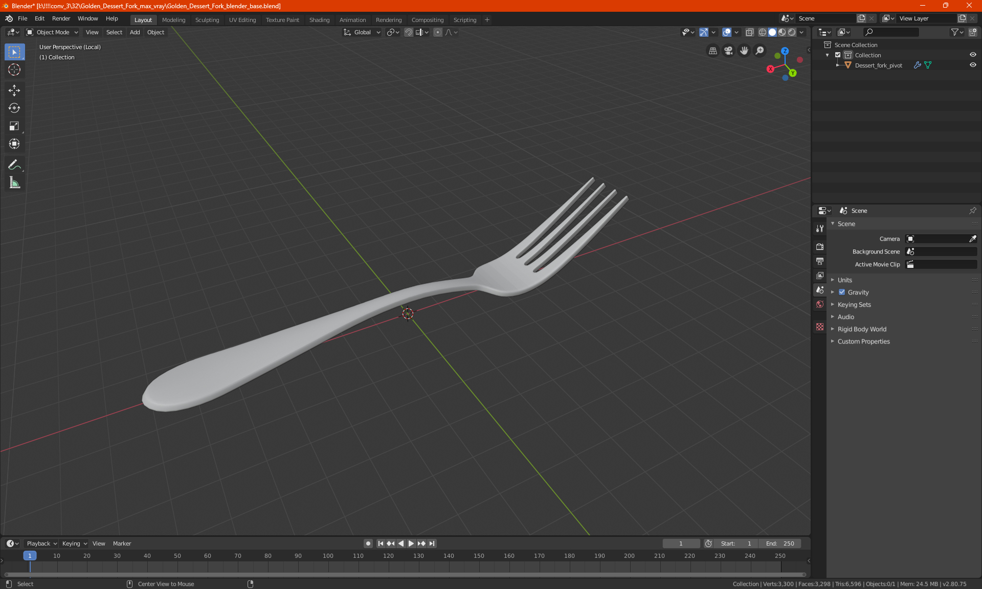 Golden Dessert Fork 3D model