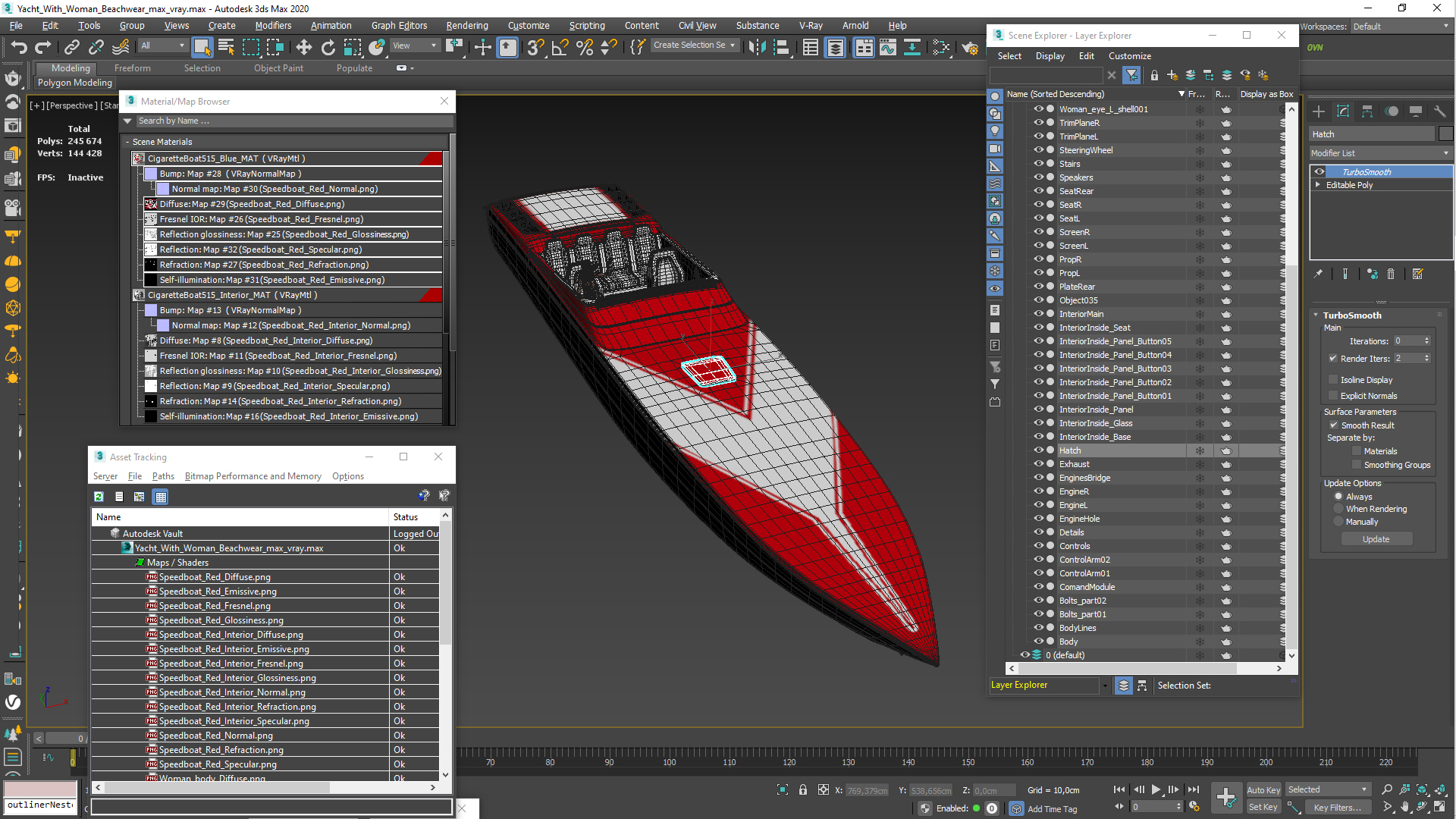 3D Yacht With Woman Beachwear