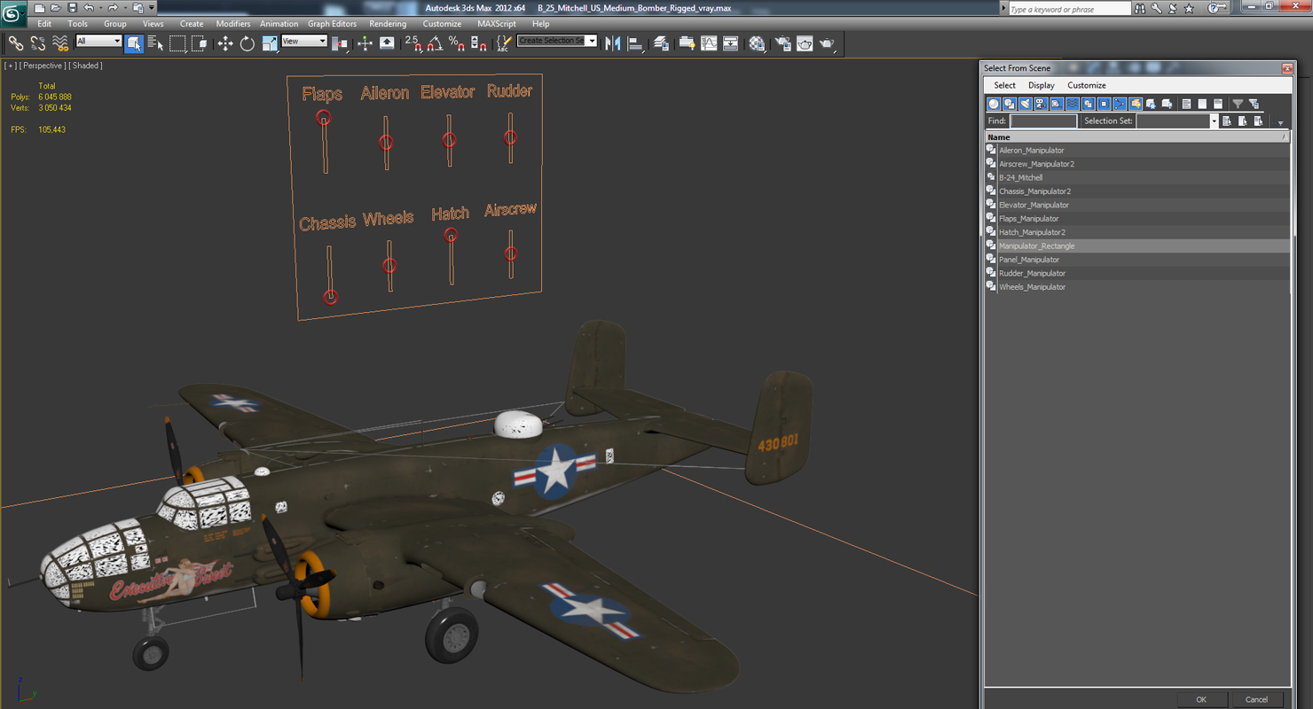 B 25 Mitchell US Medium Bomber Rigged 3D