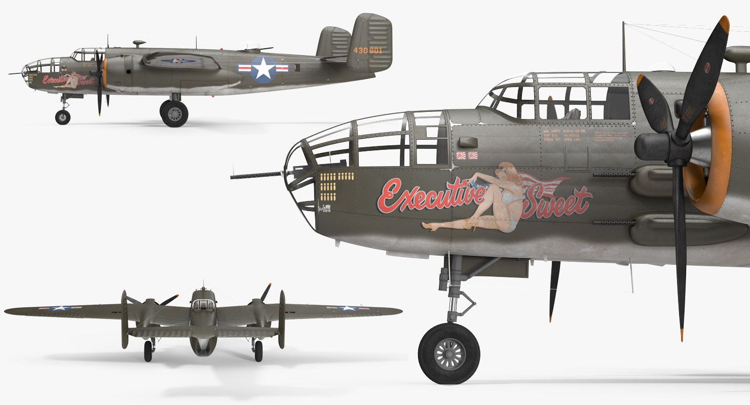 B 25 Mitchell US Medium Bomber Rigged 3D