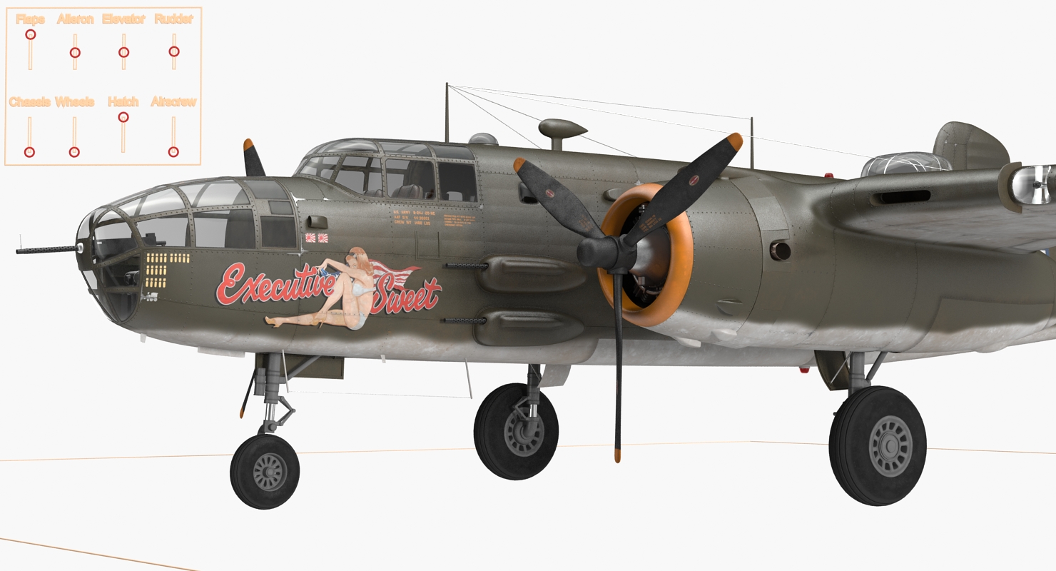 B 25 Mitchell US Medium Bomber Rigged 3D