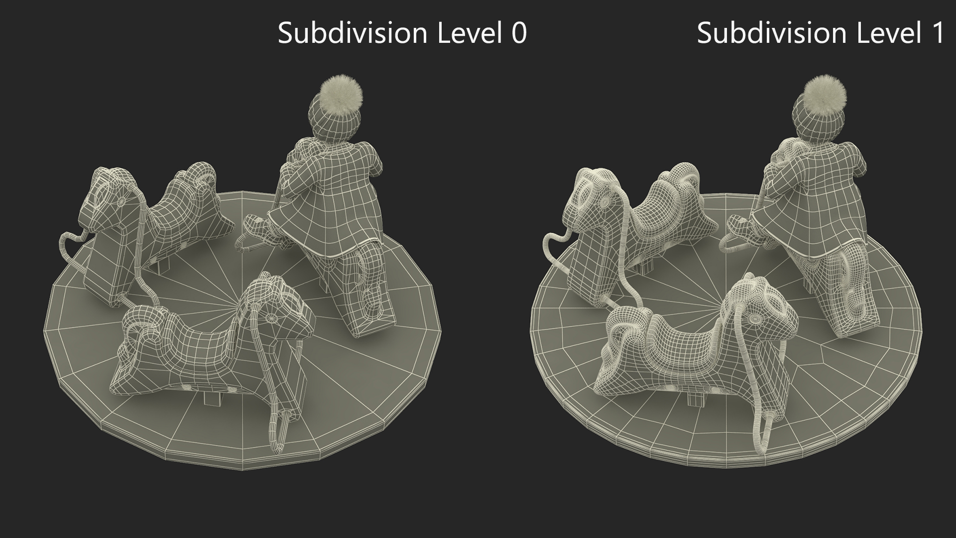 3D Little Girl Riding Carousel Fur
