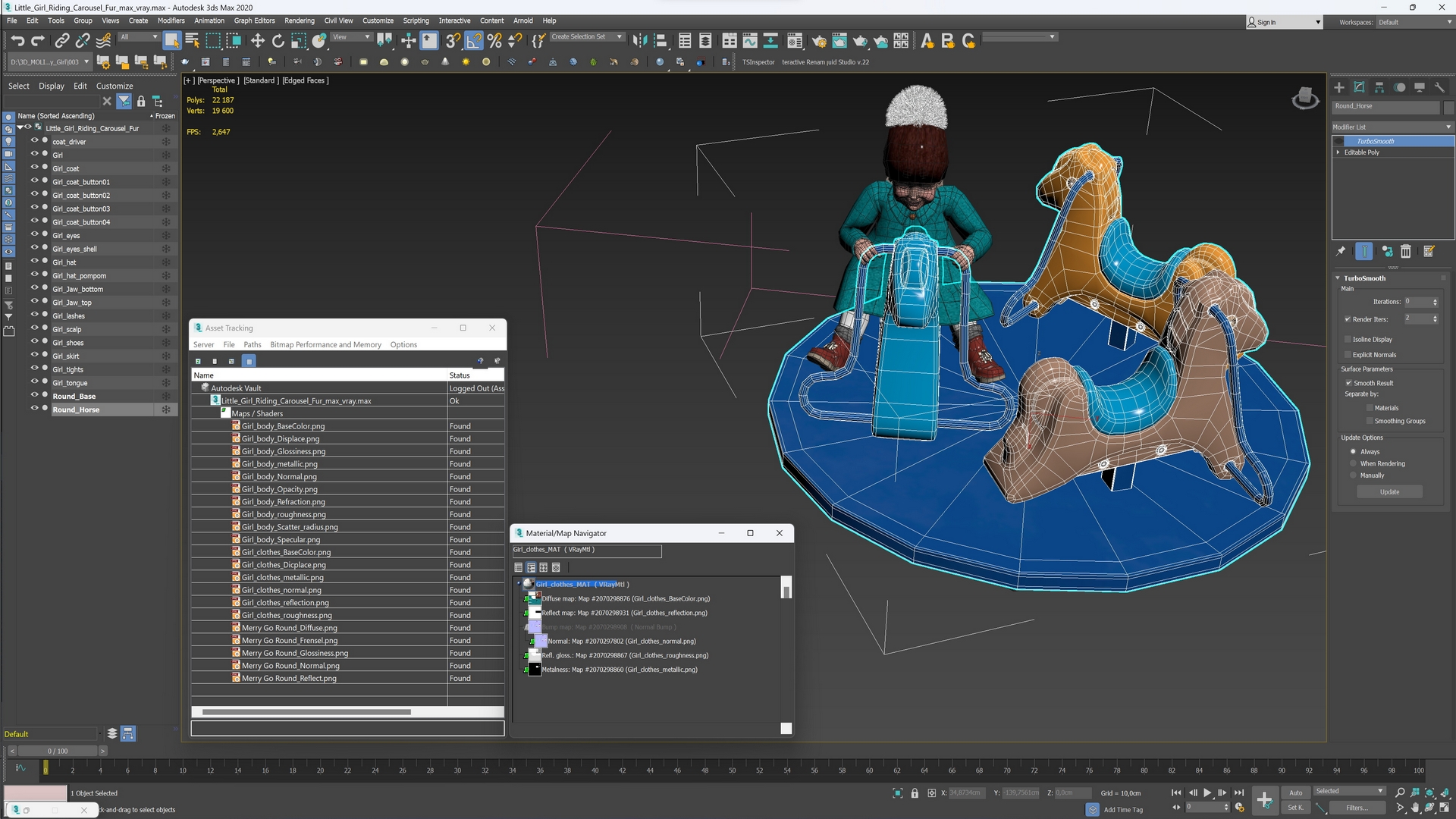 3D Little Girl Riding Carousel Fur