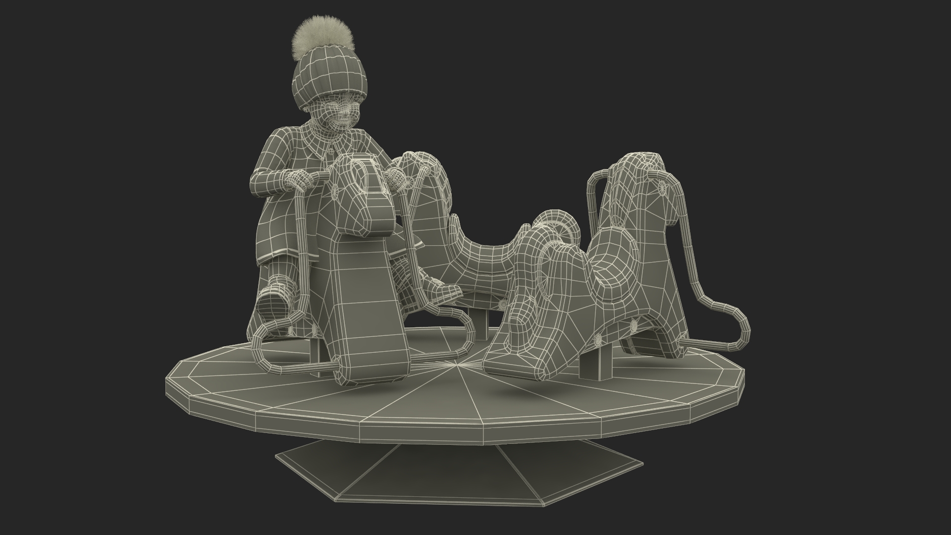 3D Little Girl Riding Carousel Fur