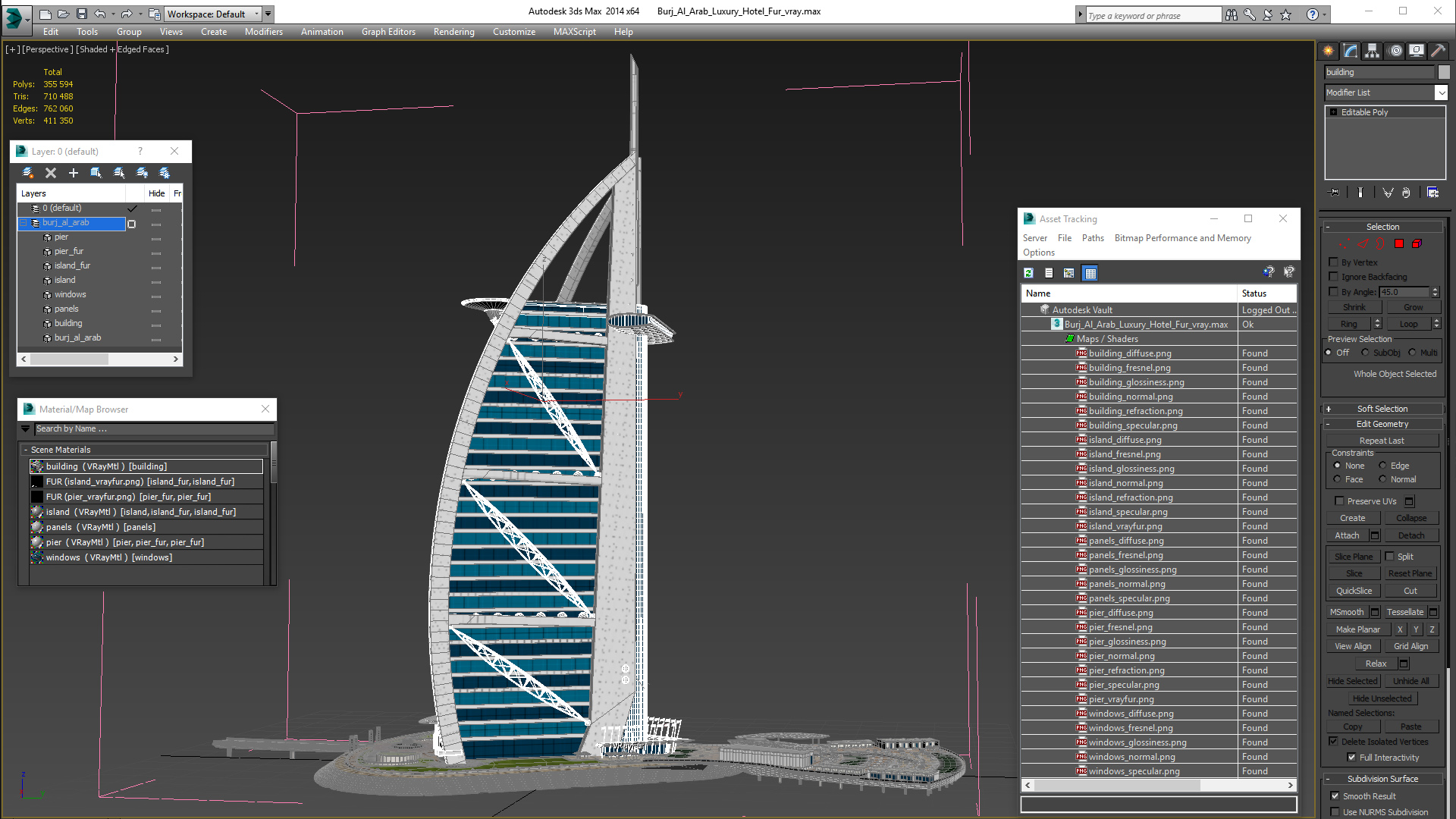 Burj Al Arab Luxury Hotel Fur 3D model