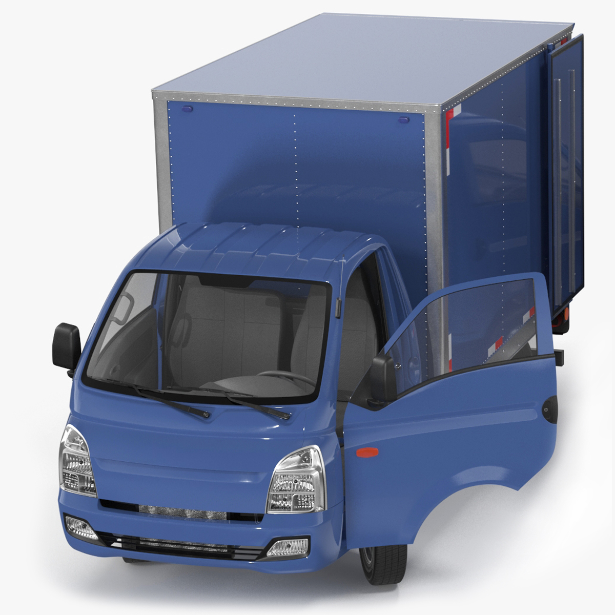 3D model Asian Mini Truck Refrigerator Blue Rigged for Cinema 4D