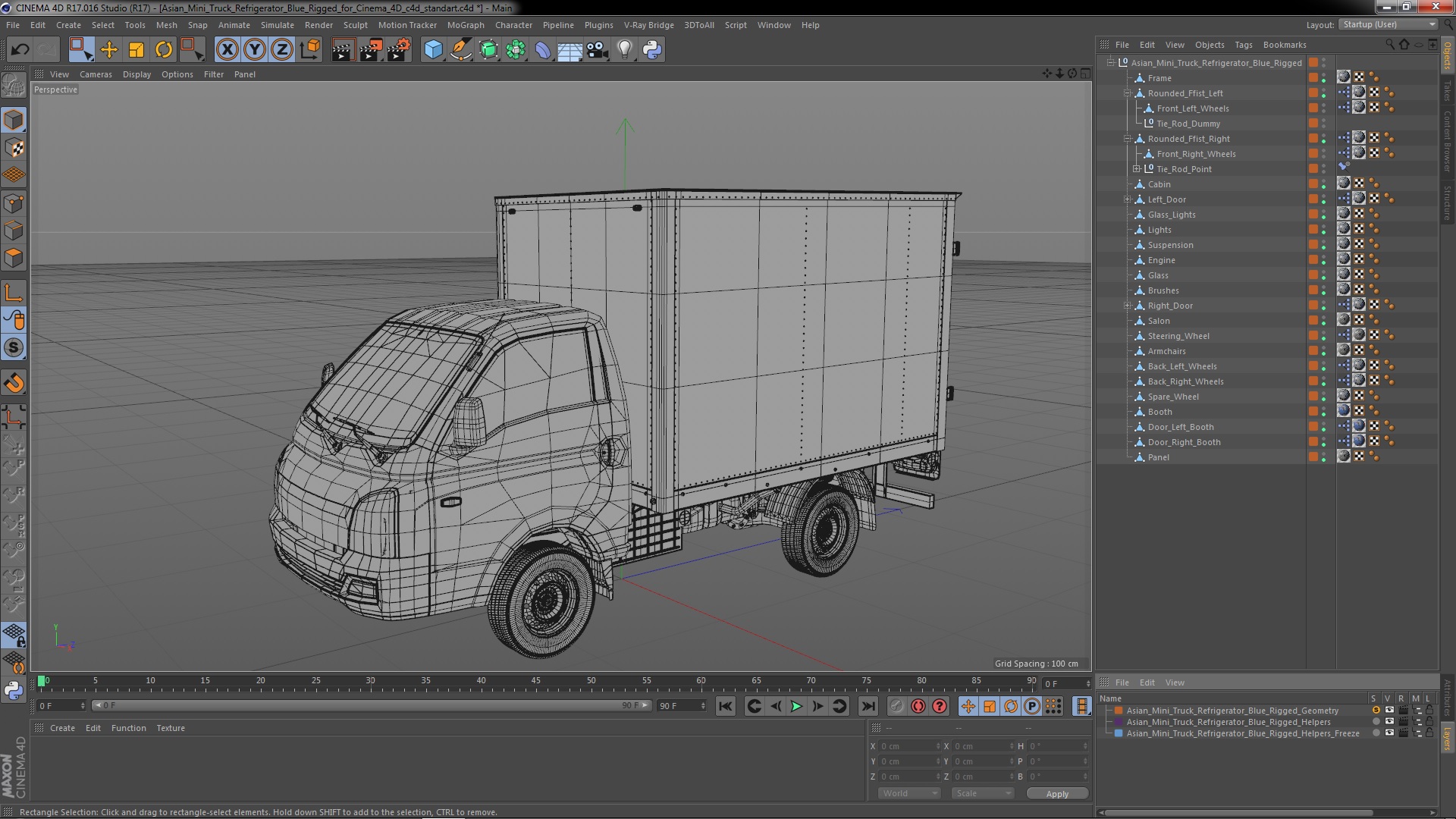 3D model Asian Mini Truck Refrigerator Blue Rigged for Cinema 4D