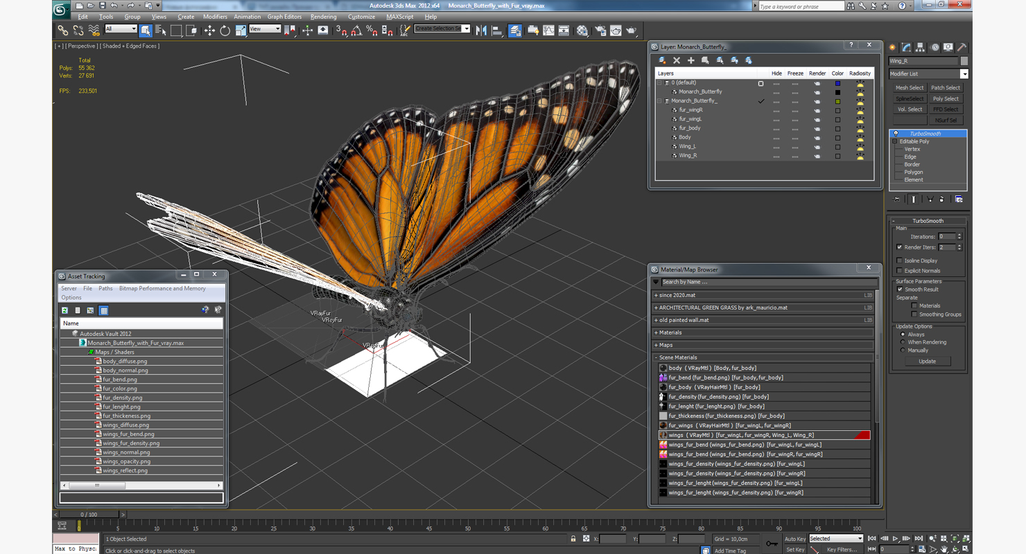 3D Monarch Butterfly with Fur