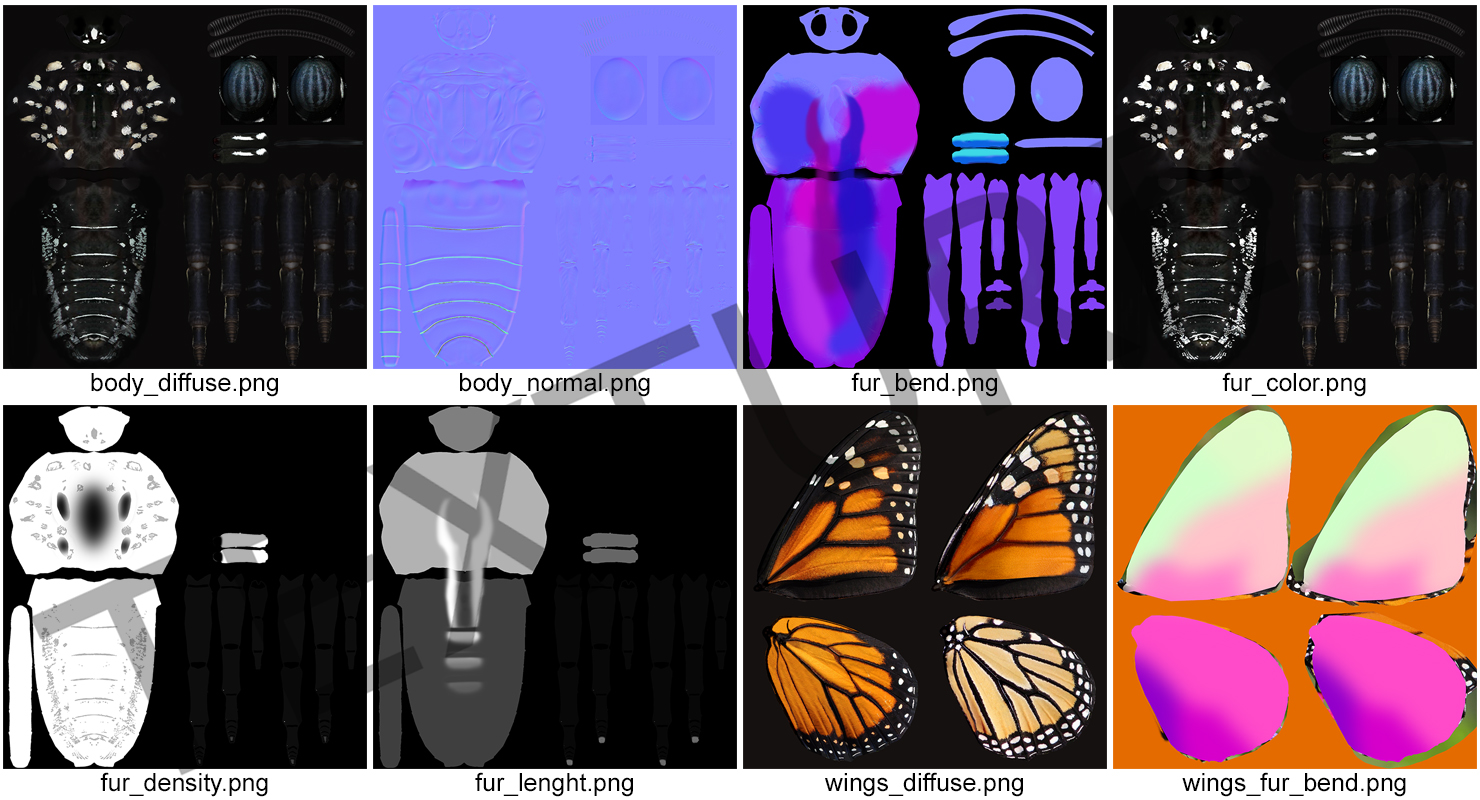 3D Monarch Butterfly with Fur