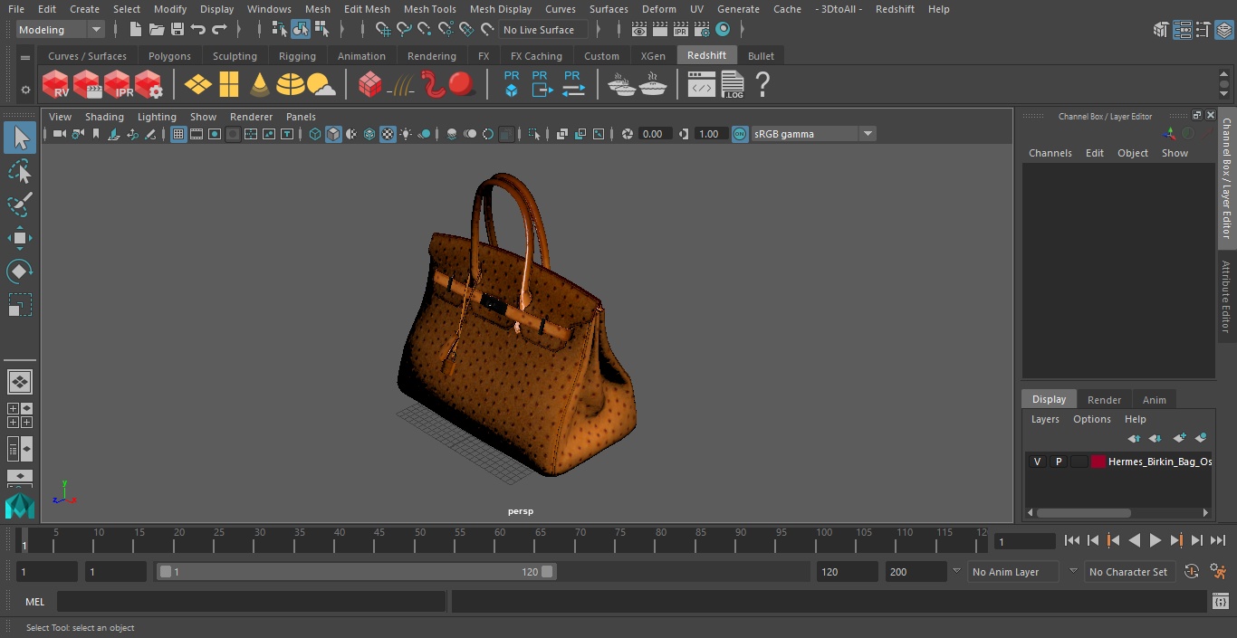 3D model Hermes Birkin Bag Ostrich