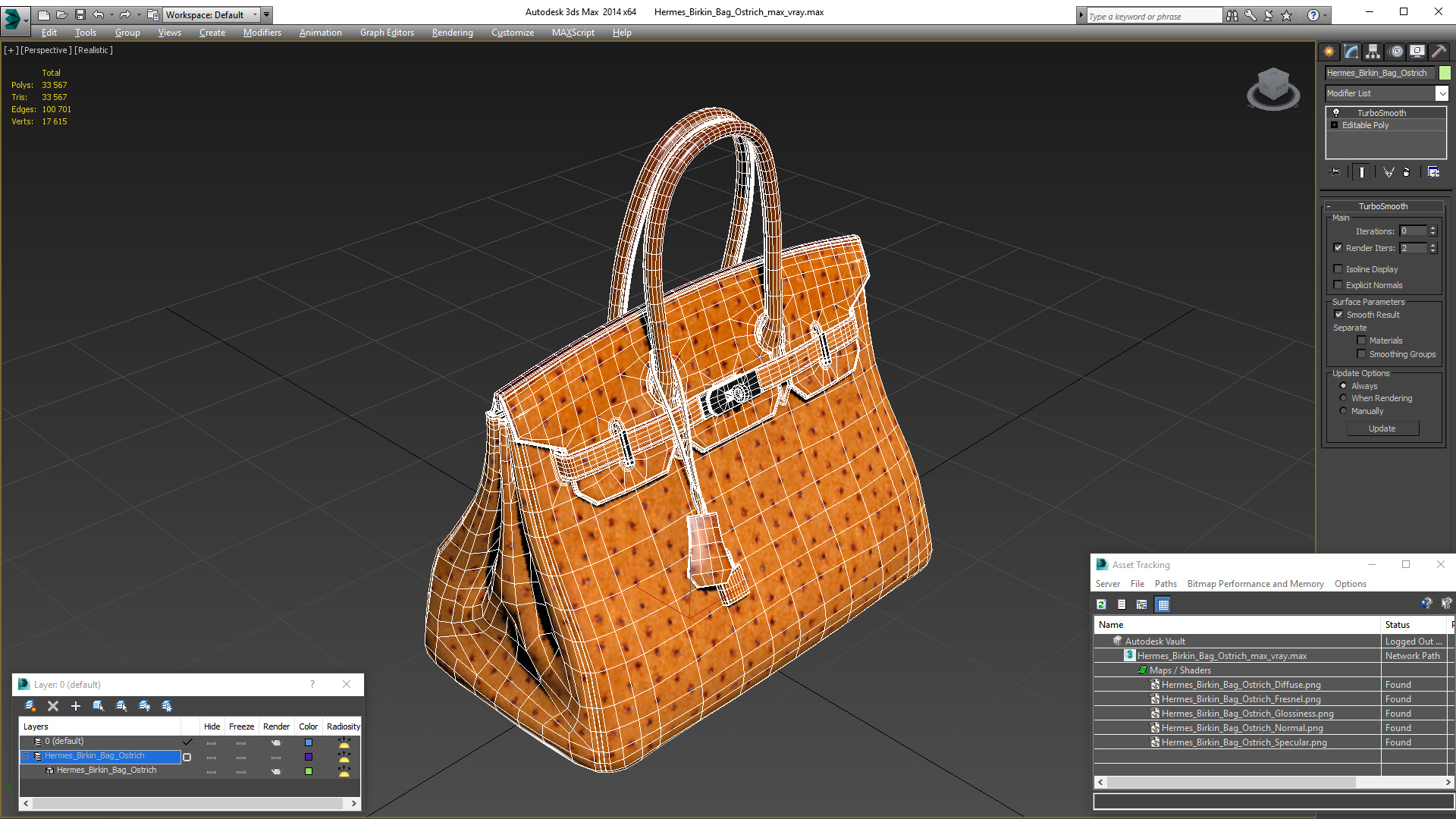 3D model Hermes Birkin Bag Ostrich