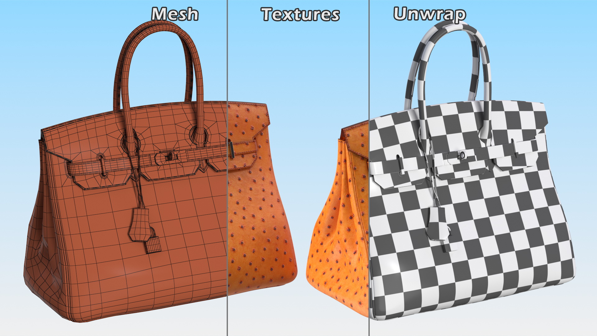 3D model Hermes Birkin Bag Ostrich