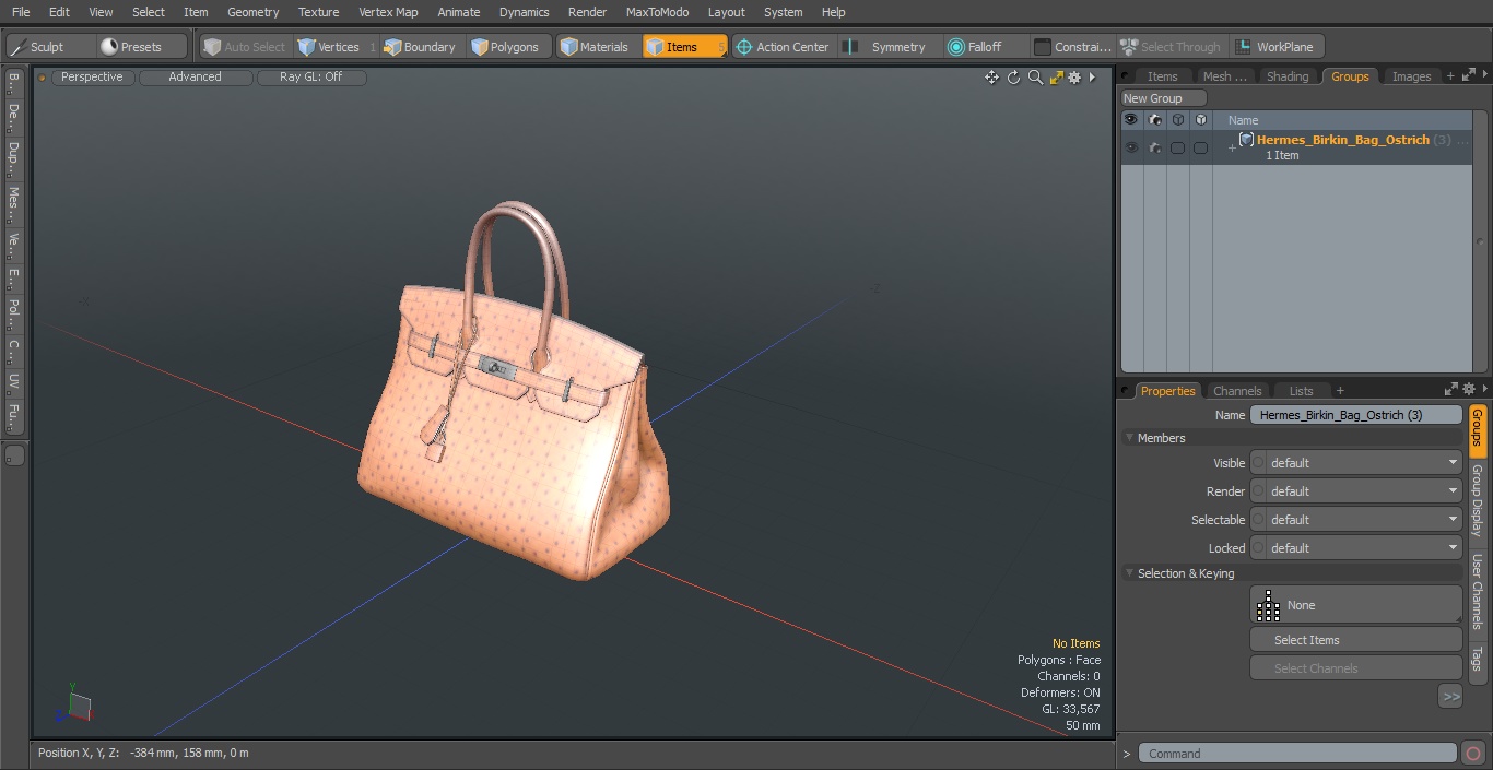 3D model Hermes Birkin Bag Ostrich