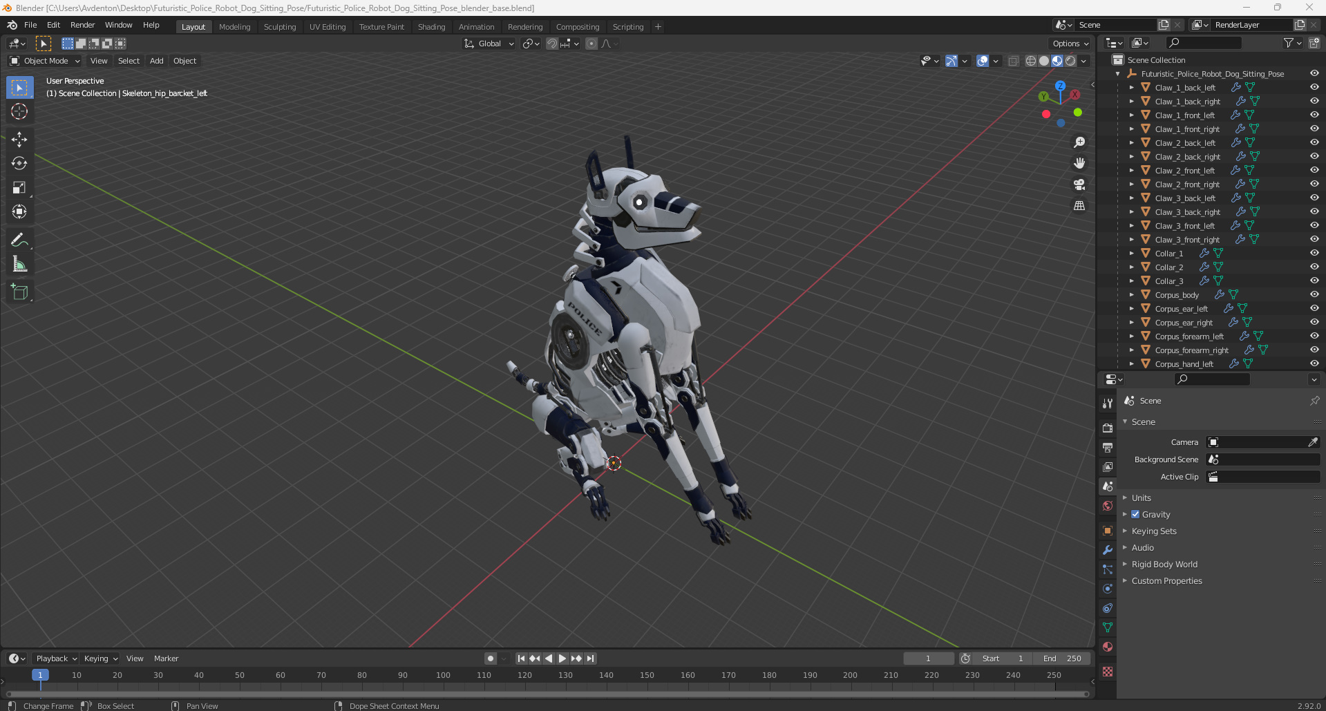 3D model Futuristic Police Robot Dog Sitting Pose