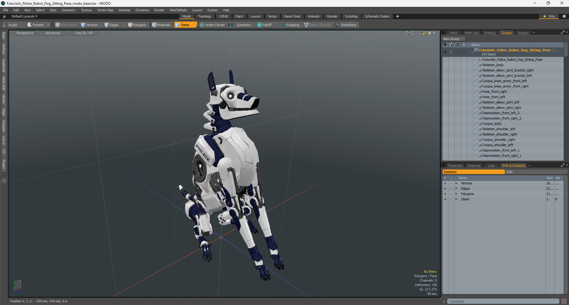 3D model Futuristic Police Robot Dog Sitting Pose