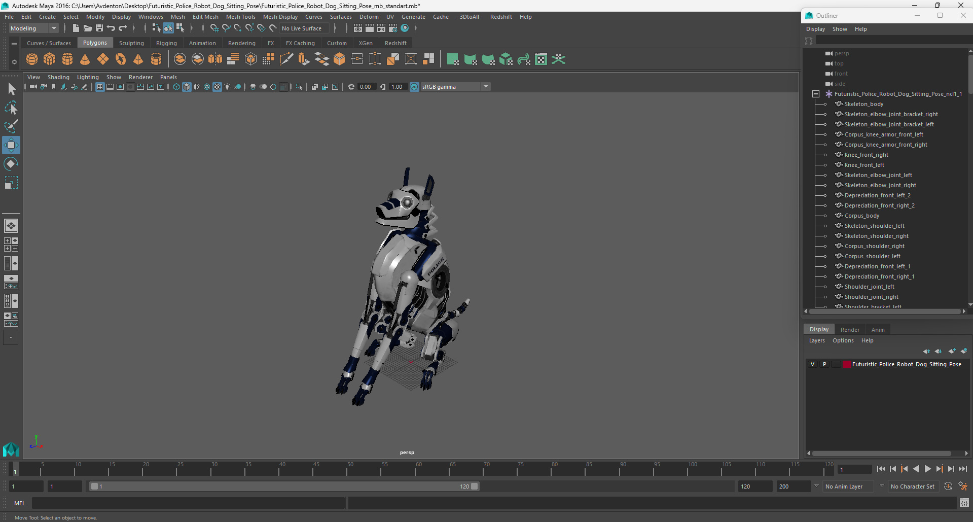 3D model Futuristic Police Robot Dog Sitting Pose