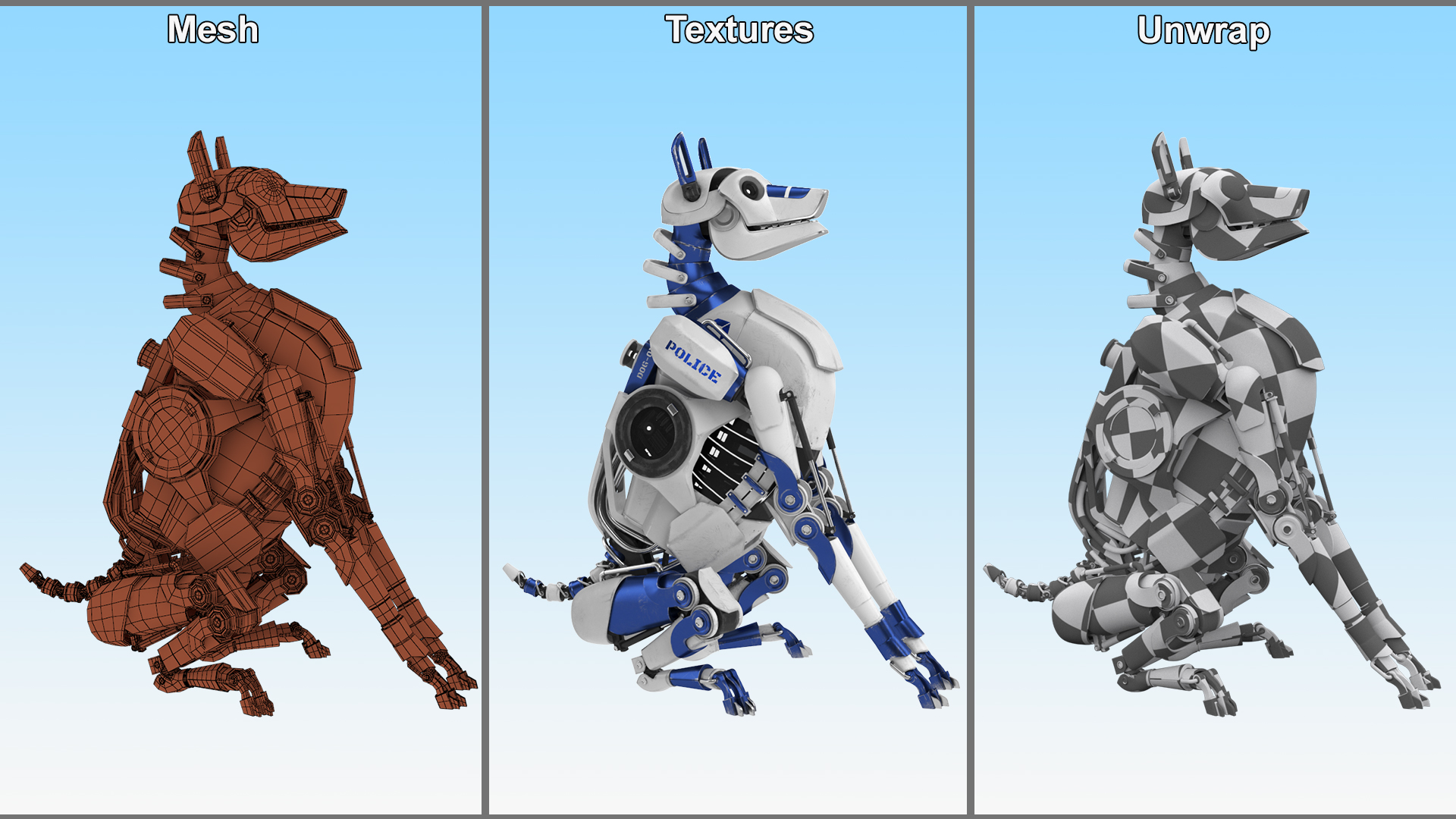 3D model Futuristic Police Robot Dog Sitting Pose